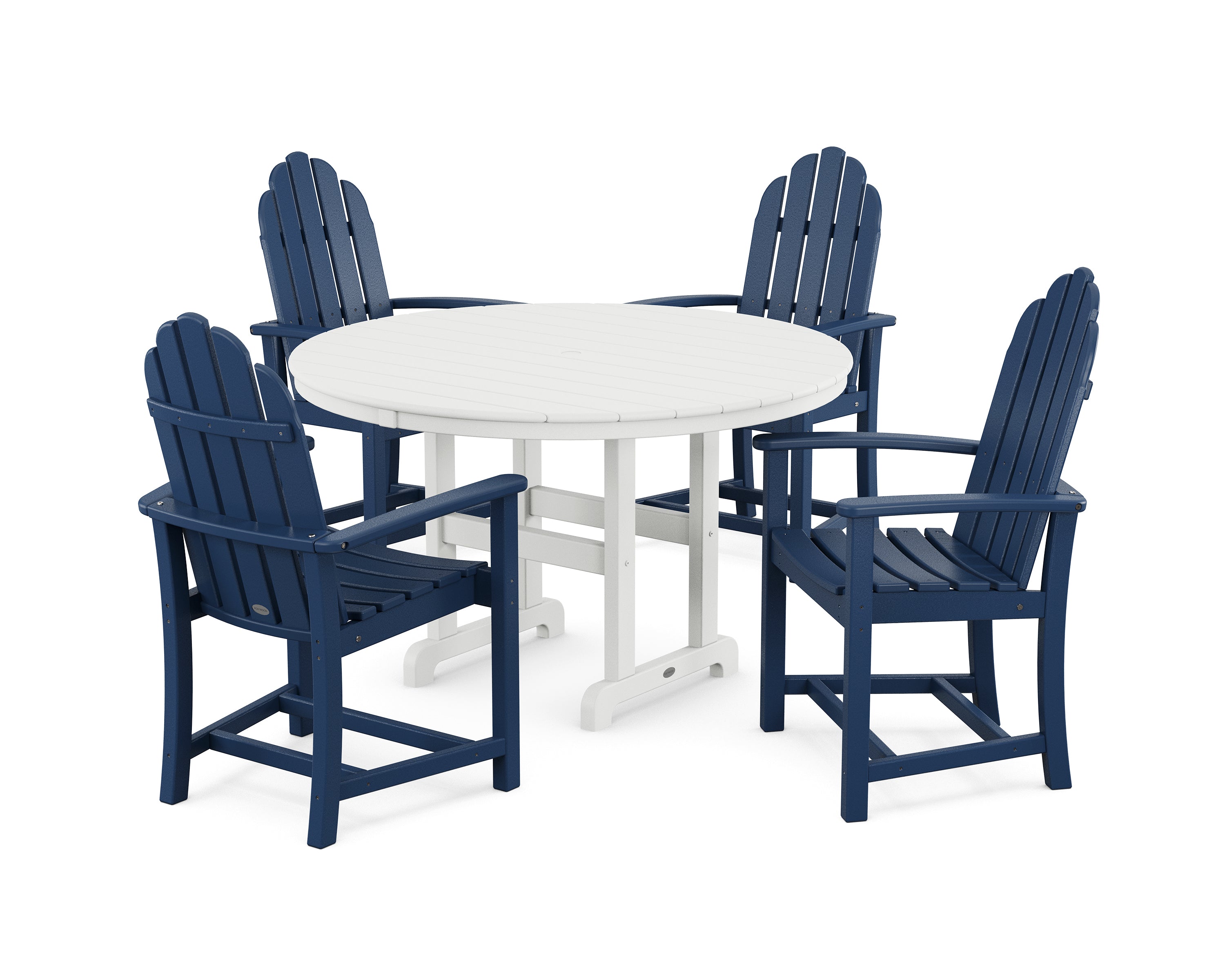POLYWOOD® Classic Adirondack 5-Piece Round Farmhouse Dining Set in Navy / White