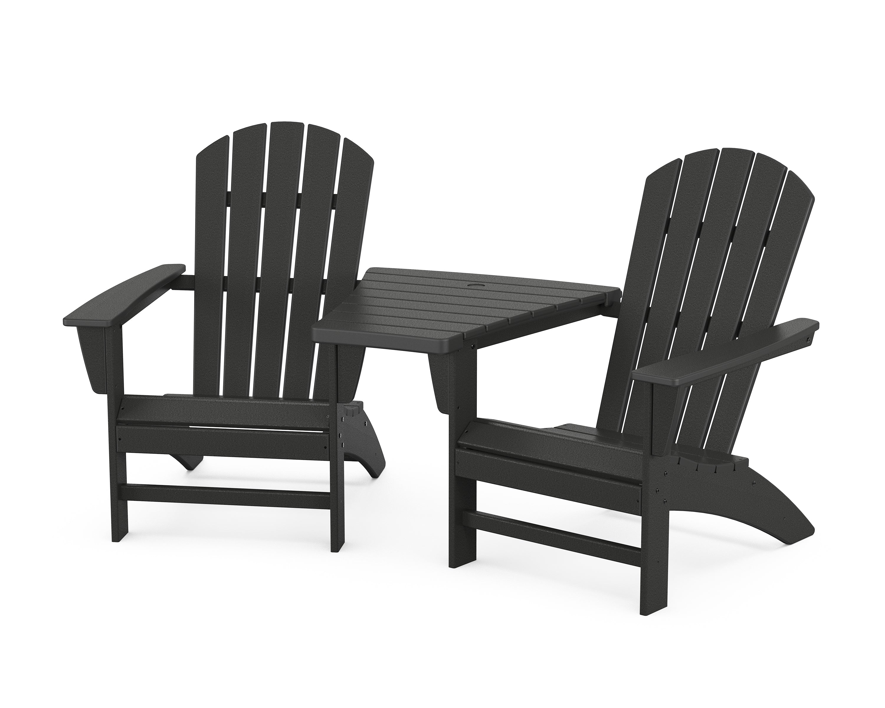 POLYWOOD Nautical 3-Piece Adirondack Set with Angled Connecting Table in Black