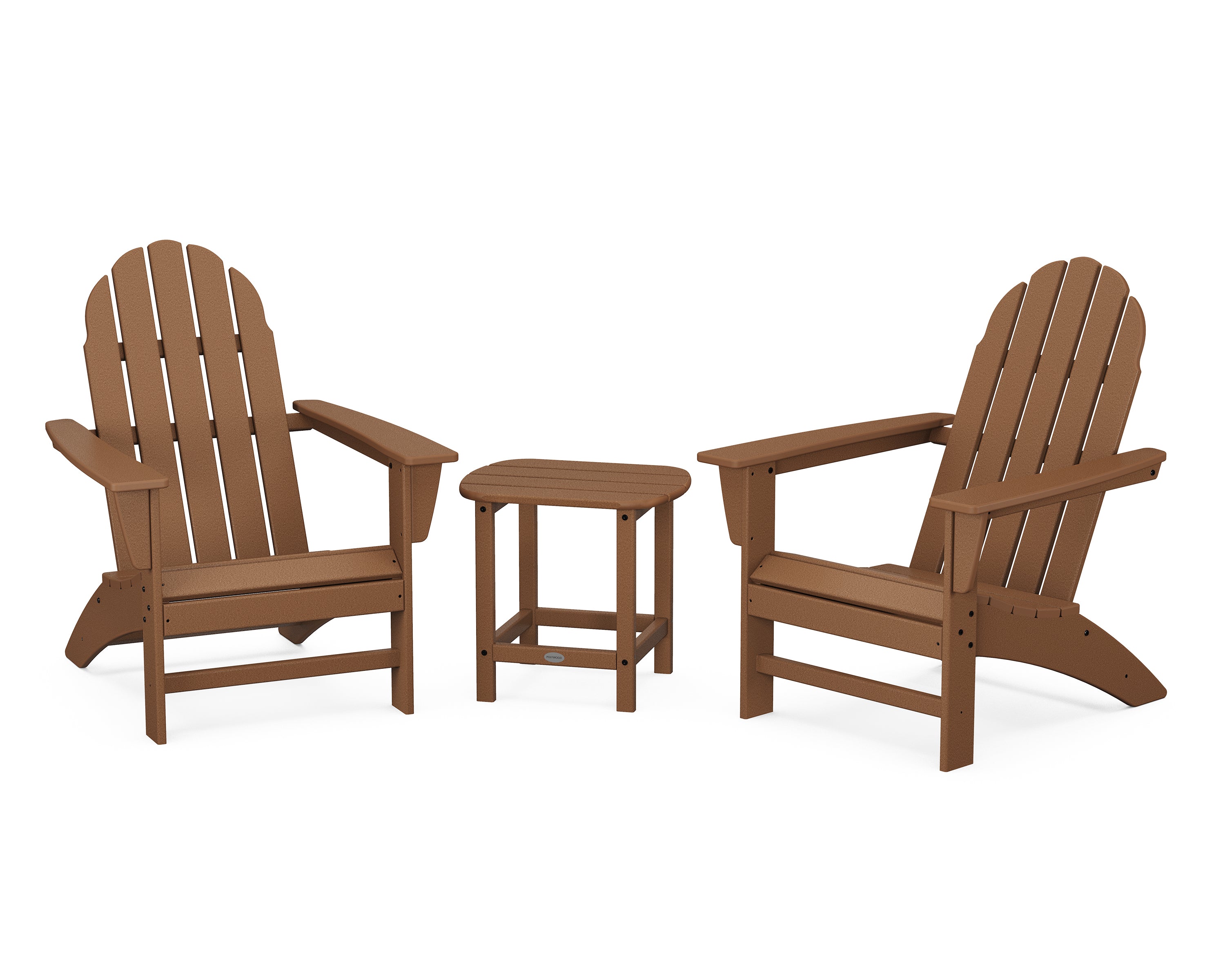 POLYWOOD Vineyard 3-Piece Adirondack Set with South Beach 18" Side Table in Teak
