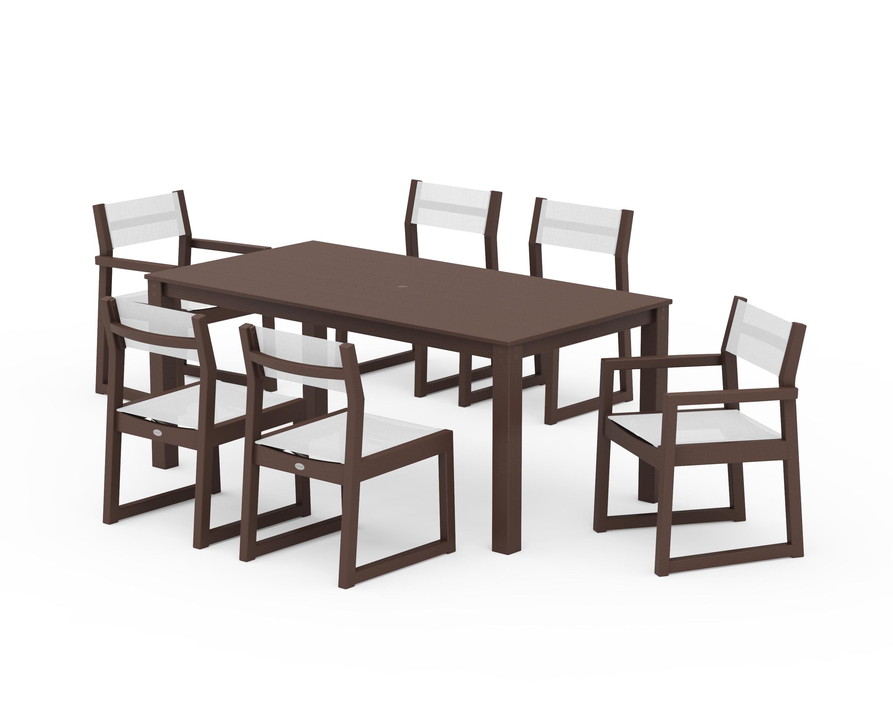 POLYWOOD EDGE Sling 7-Piece Parsons Dining Set in Mahogany / White Sling