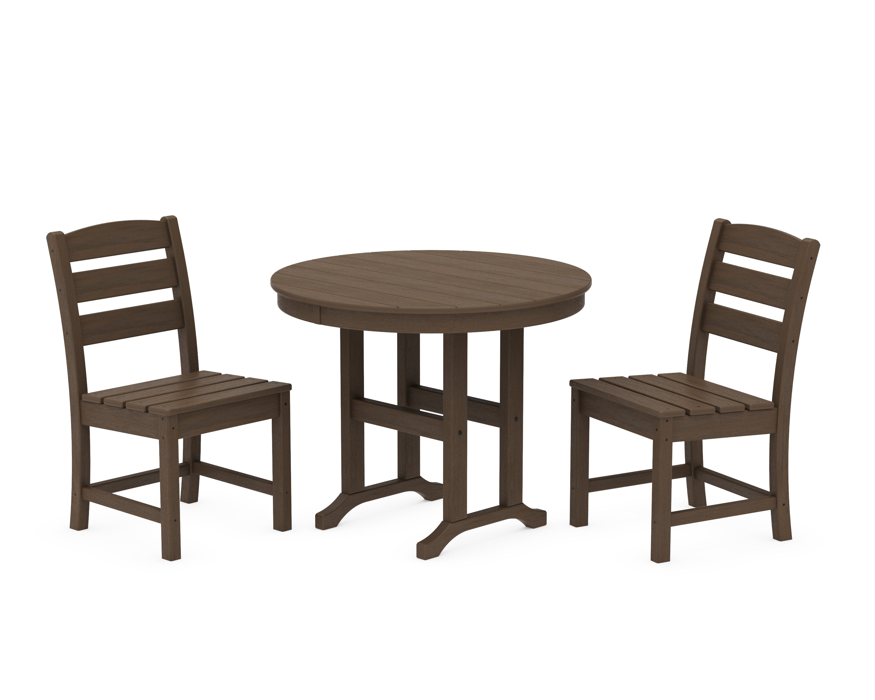 POLYWOOD Lakeside Side Chair 3-Piece Round Dining Set in Kona