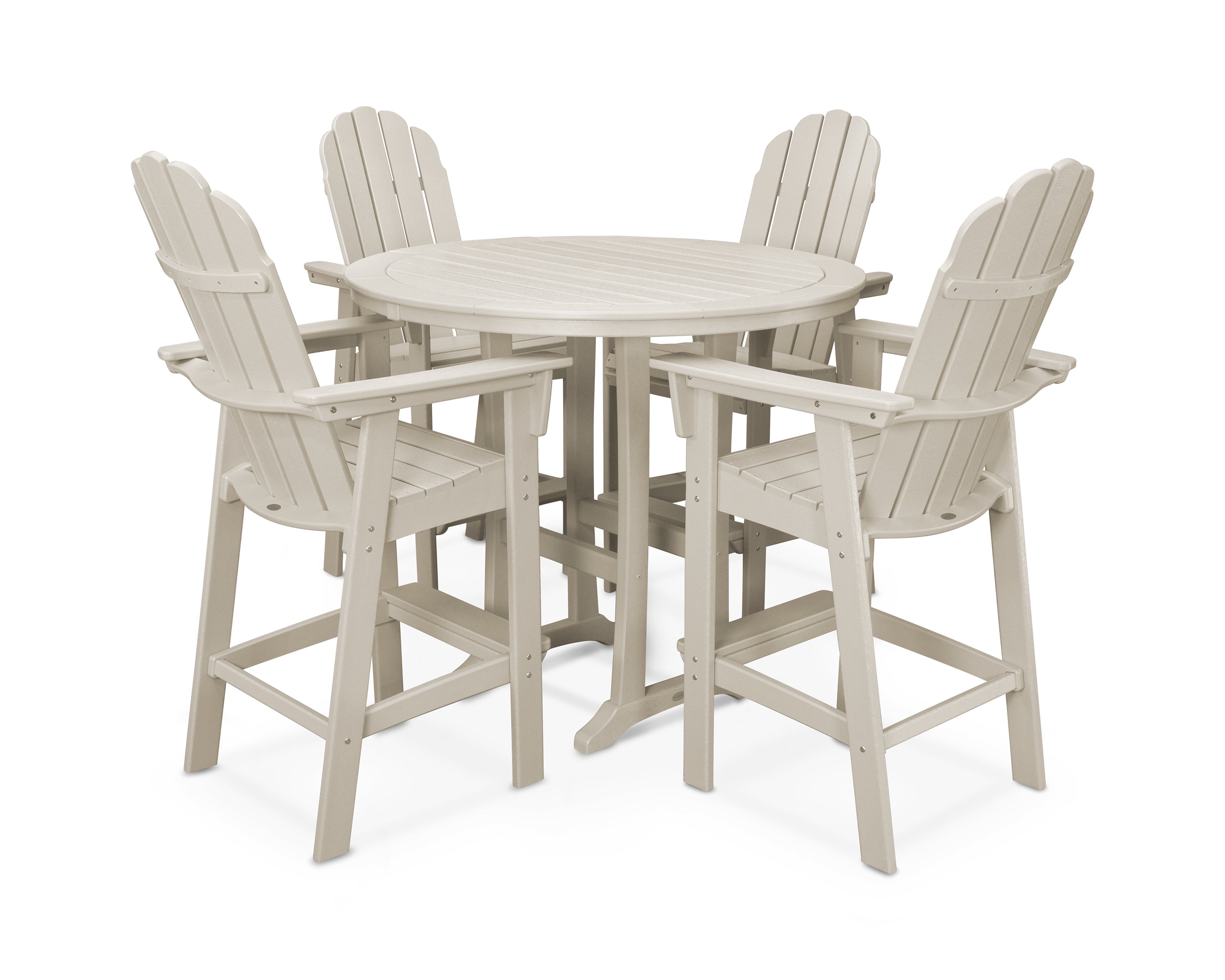 POLYWOOD® Vineyard Curveback Adirondack 5-Piece Nautical Trestle Bar Set in Sand
