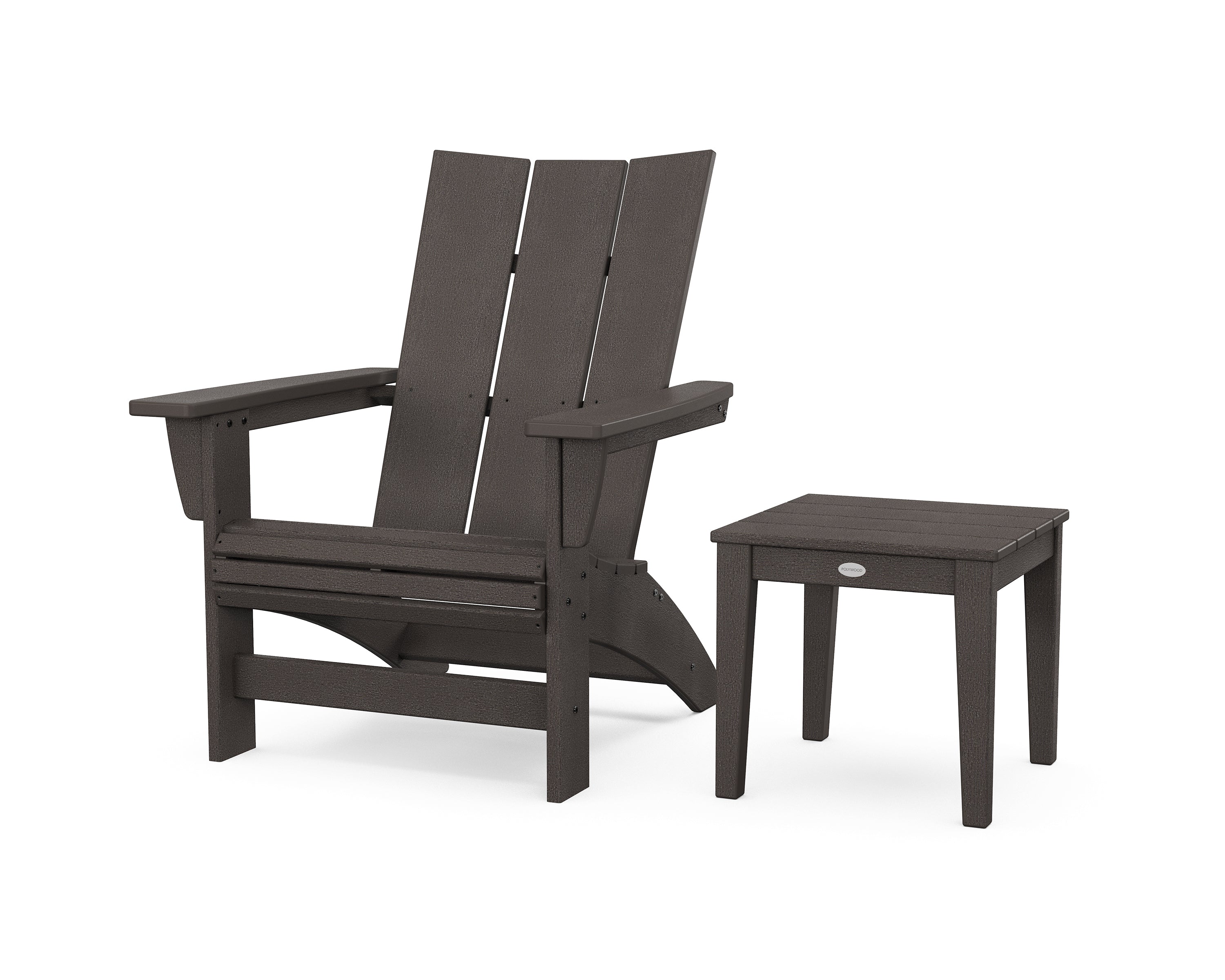 POLYWOOD Modern Grand Adirondack Chair with Side Table in Vintage Coffee