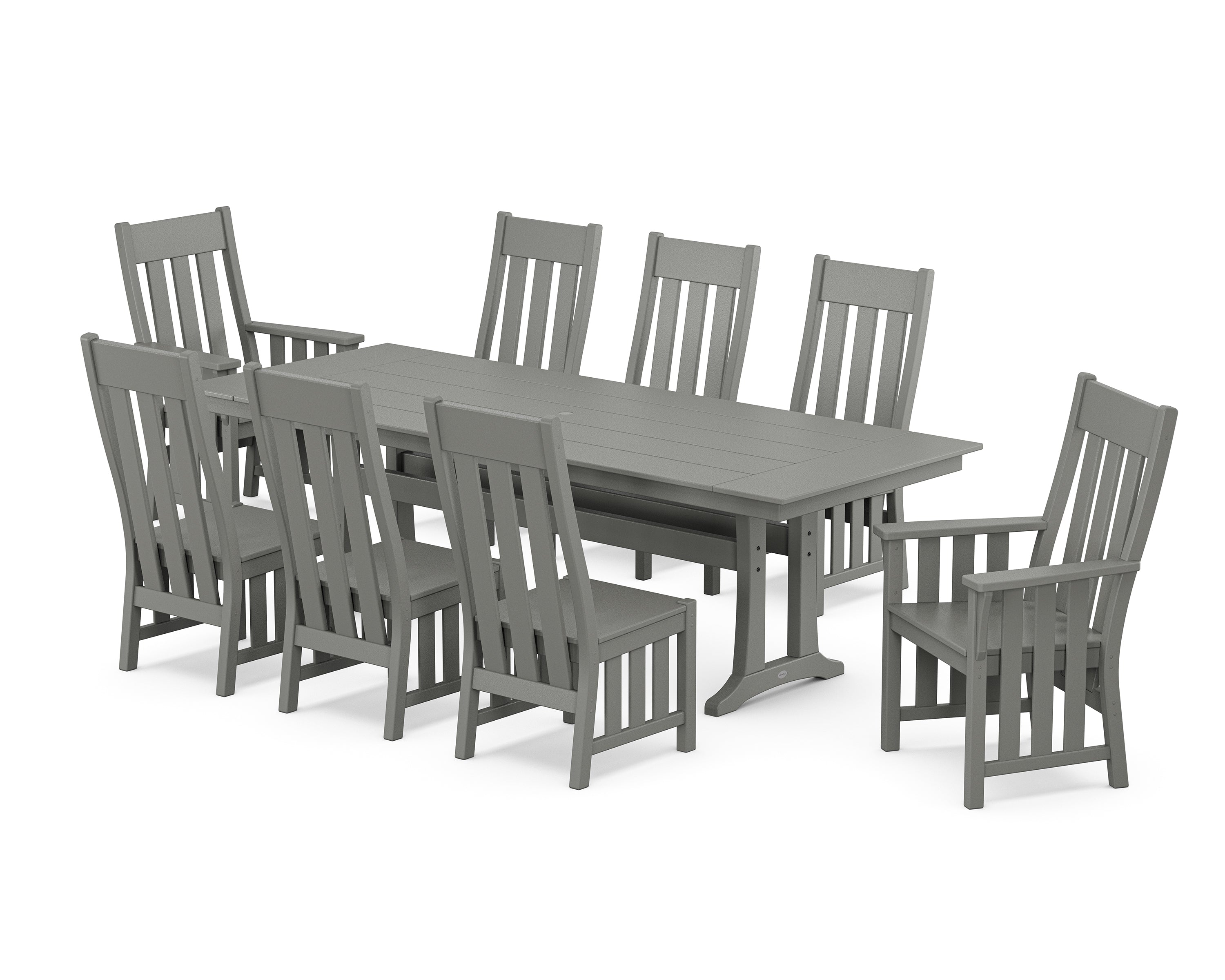 Martha Stewart by POLYWOOD Acadia 9-Piece Farmhouse Dining Set with Trestle Legs in Slate Grey