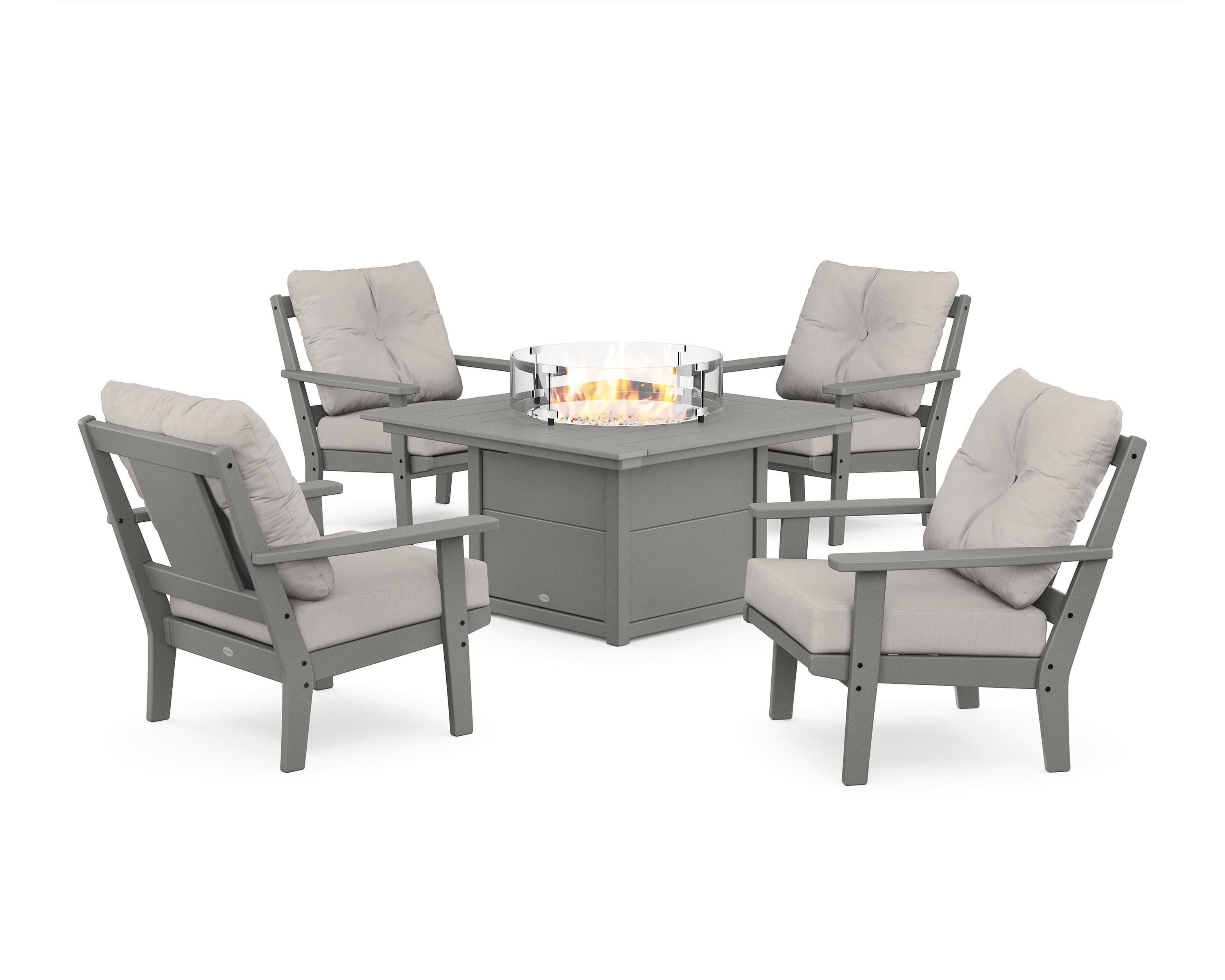 POLYWOOD Prairie 5-Piece Deep Seating Set with Fire Pit Table in Slate Grey / Cast Ash