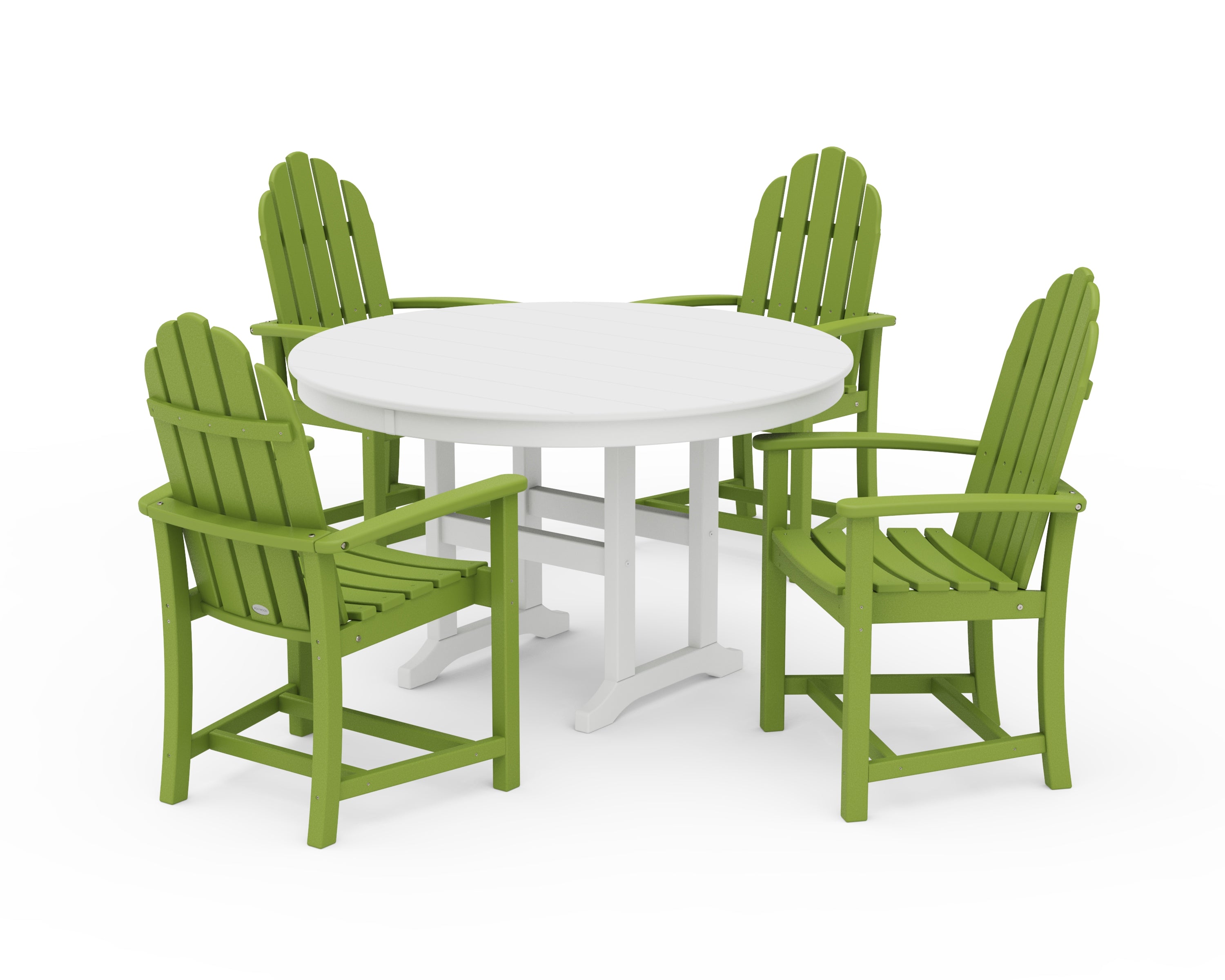 POLYWOOD Classic Adirondack 5-Piece Round Farmhouse Dining Set in Lime / White