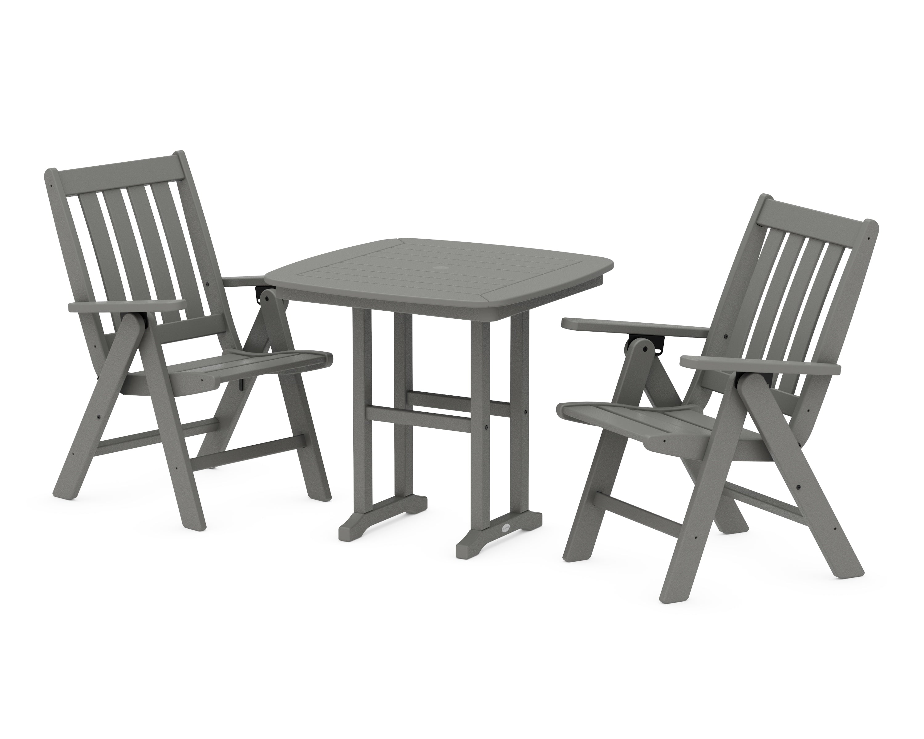 POLYWOOD Vineyard Folding Chair 3-Piece Dining Set in Slate Grey