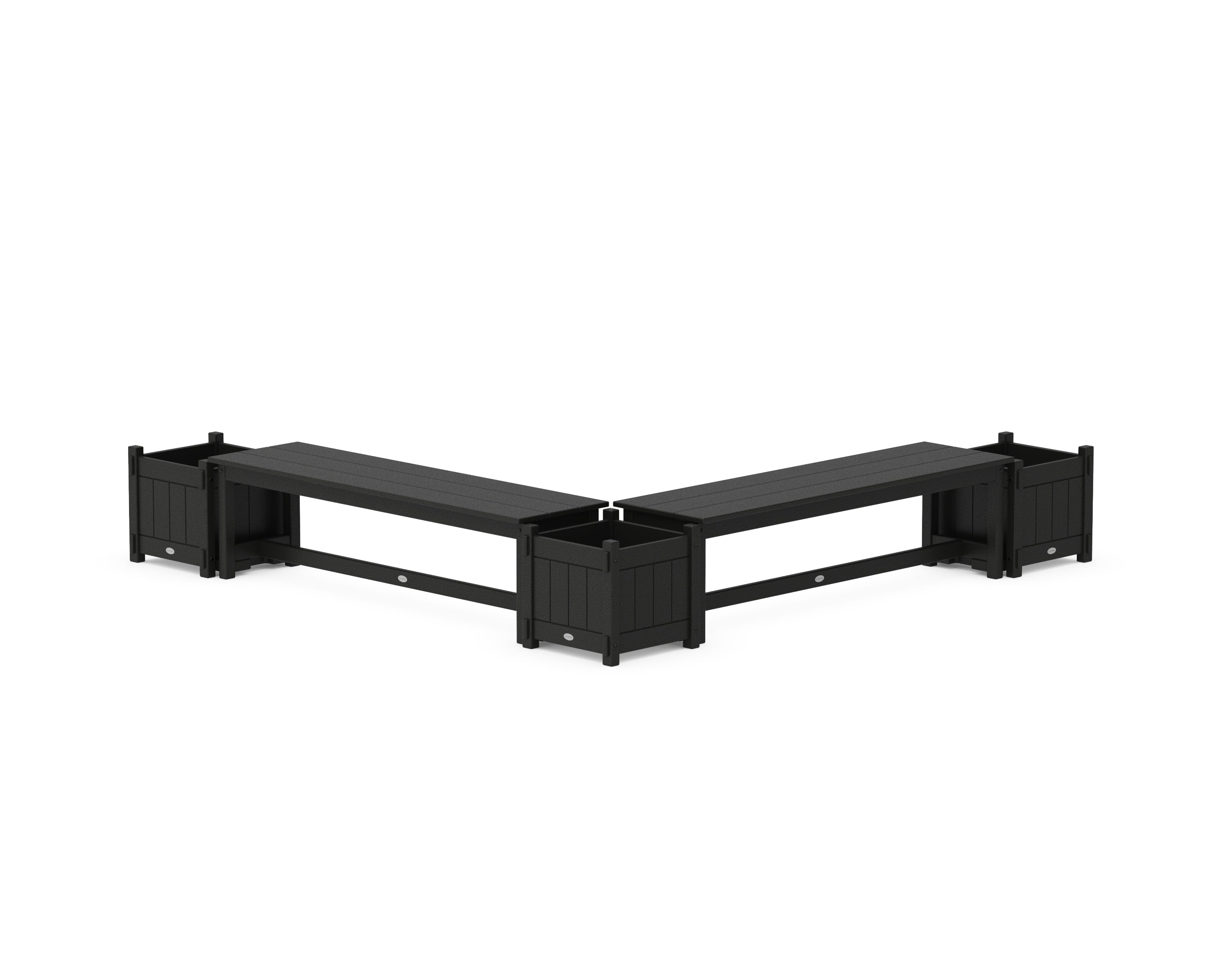 POLYWOOD 60" Vineyard L- Shaped Planter Bench Corner Set in Black