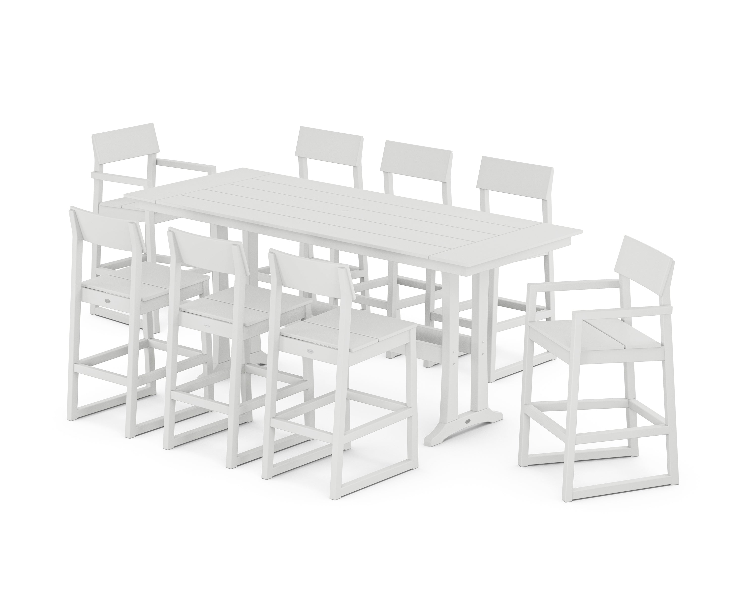POLYWOOD EDGE 9-Piece Farmhouse Bar Set with Trestle Legs in White