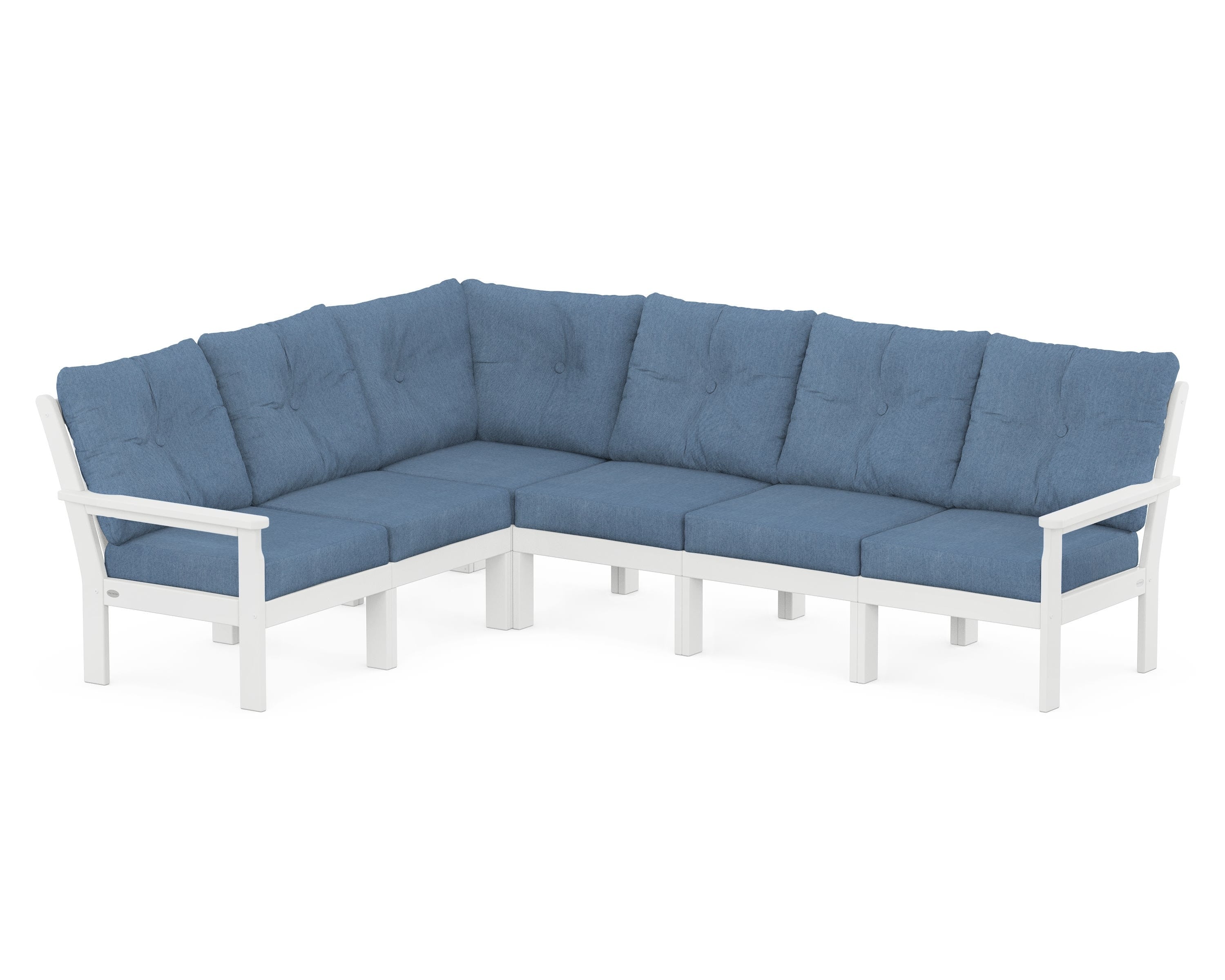 POLYWOOD Vineyard 6-Piece Sectional in White / Sky Blue