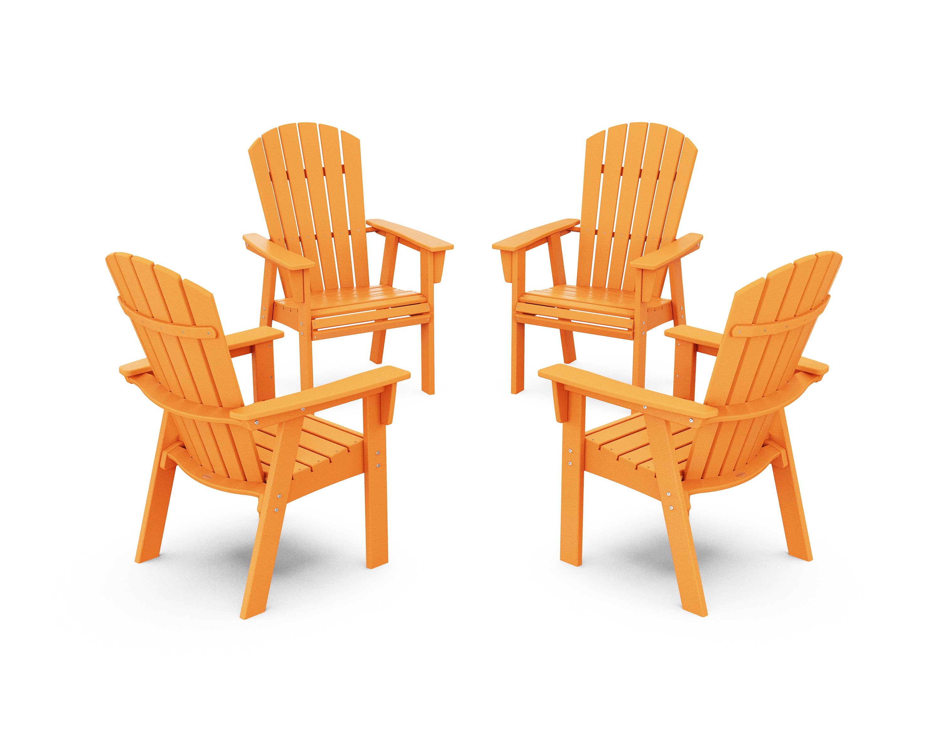POLYWOOD Nautical 4-Piece Curveback Upright Adirondack Conversation Set in Tangerine