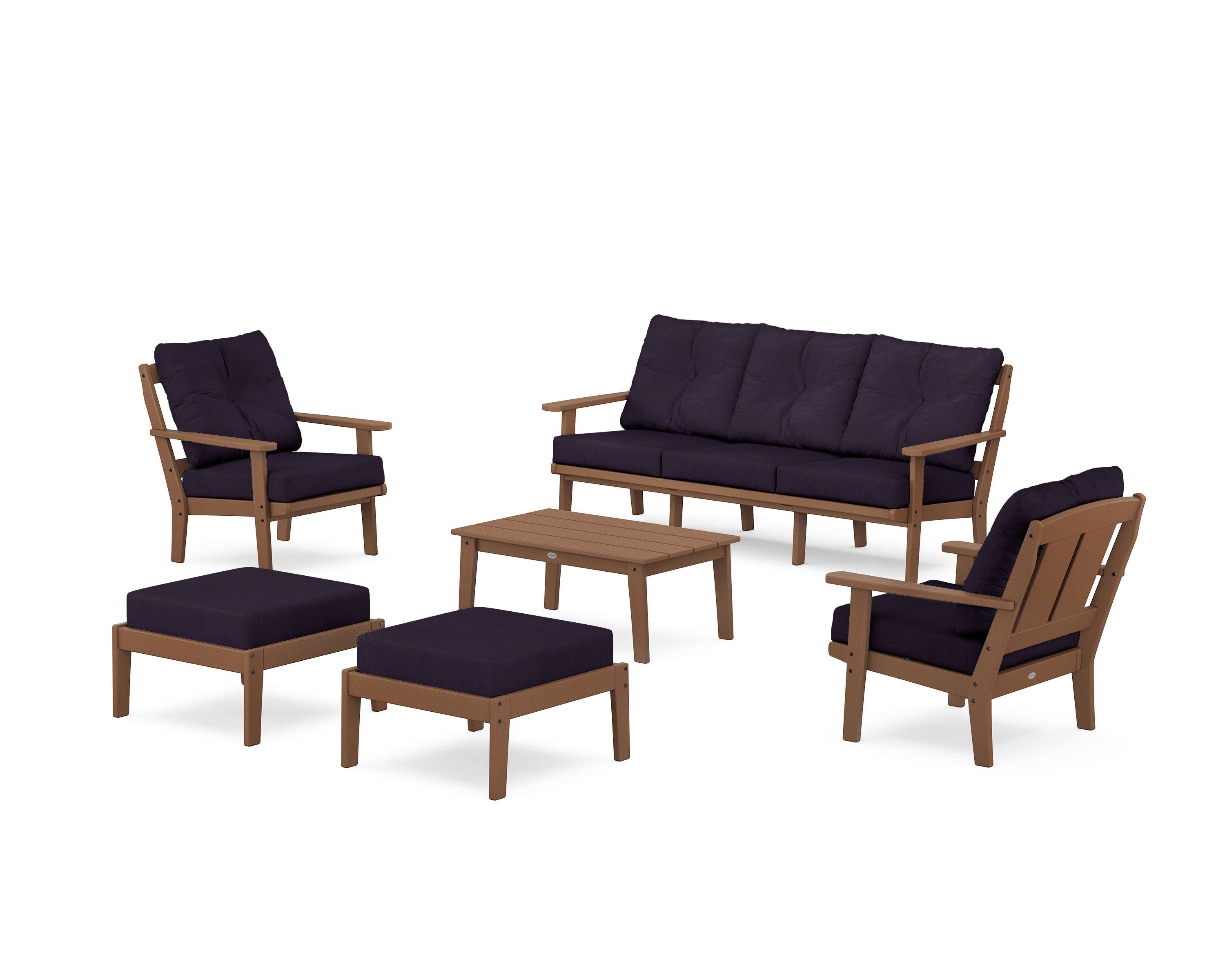 POLYWOOD Mission 6-Piece Lounge Sofa Set in Teak / Navy Linen