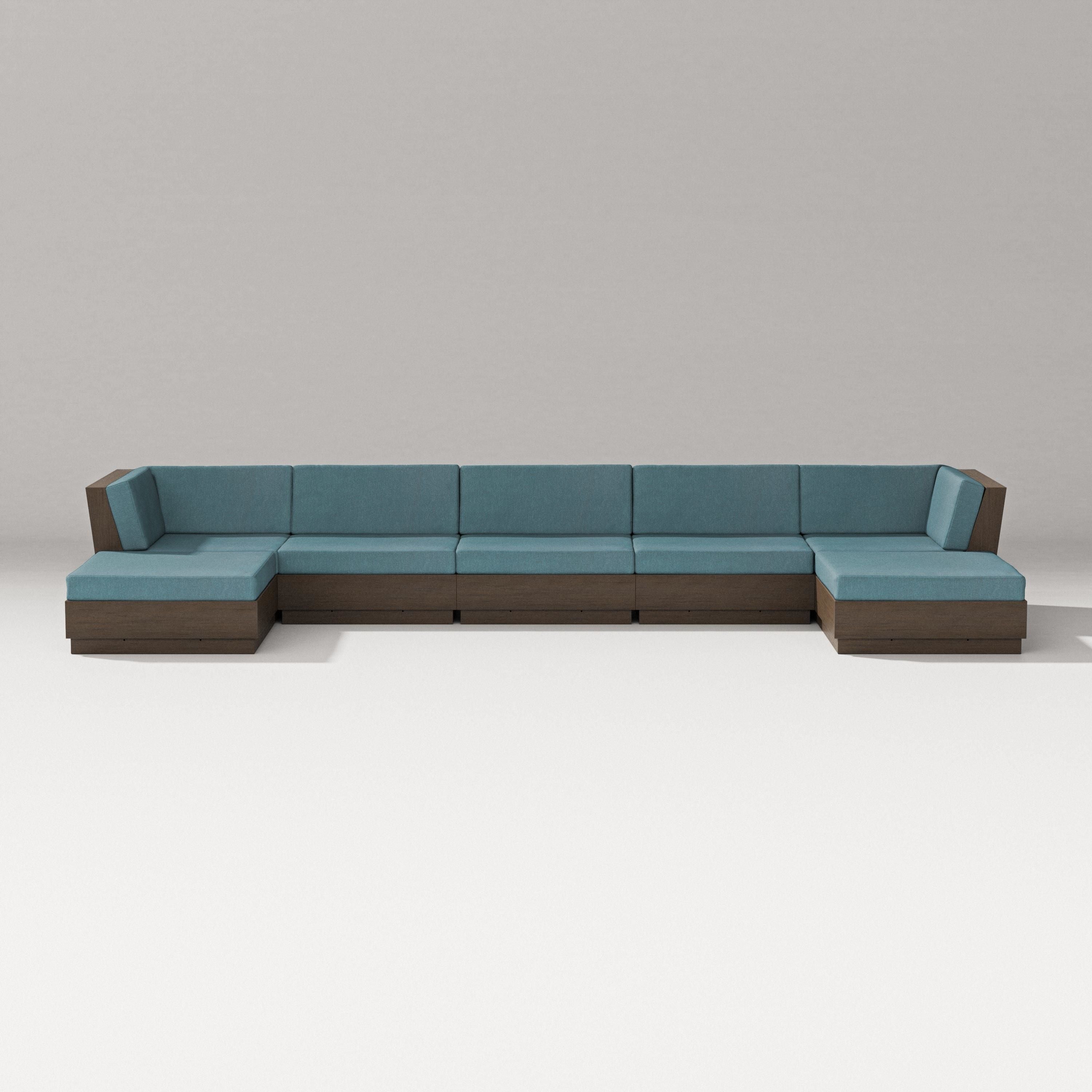 PW Designer Series Elevate 7-Piece Double Chaise Sectional in Kona / Ocean Teal