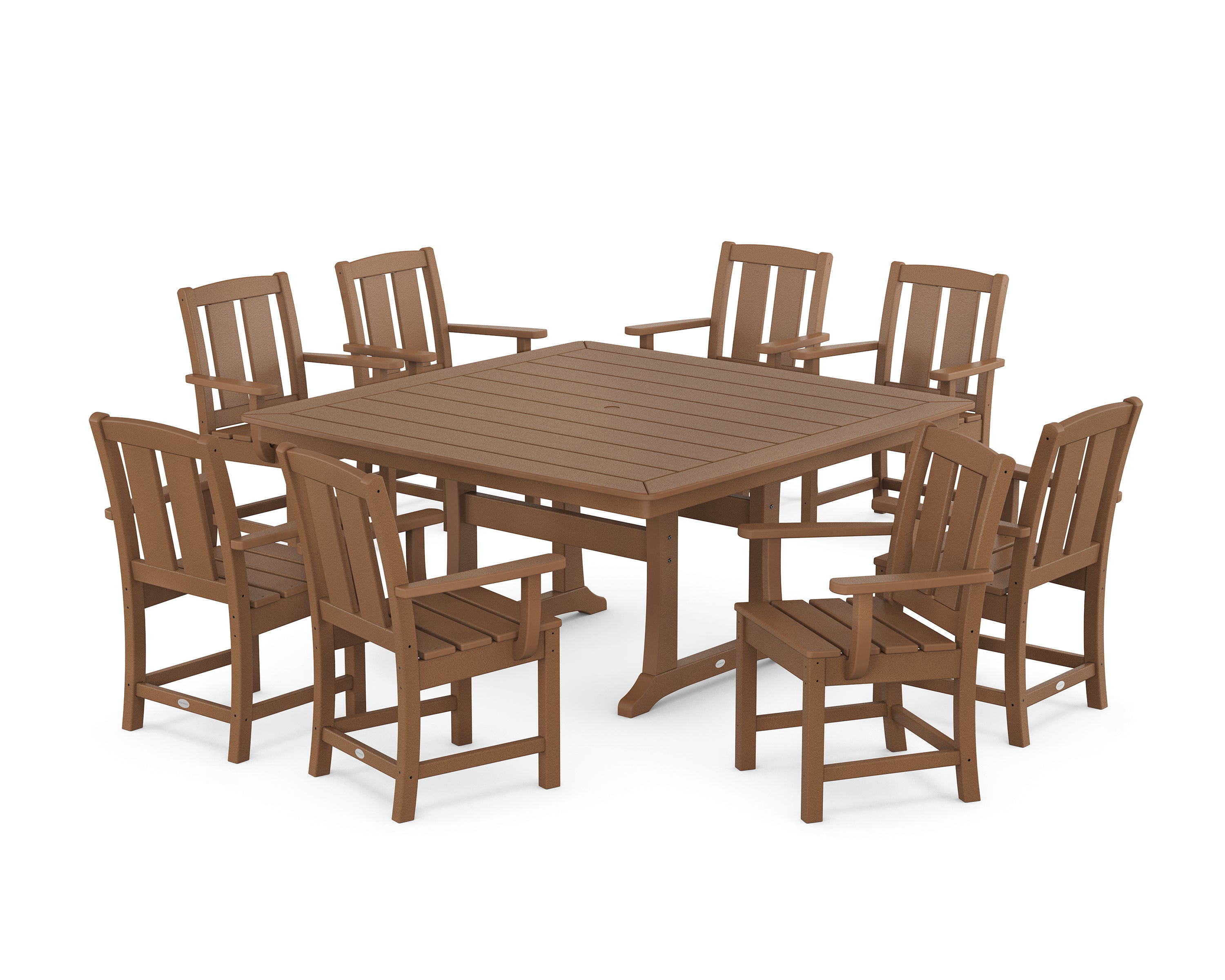 POLYWOOD Mission 9-Piece Square Dining Set with Trestle Legs in Teak