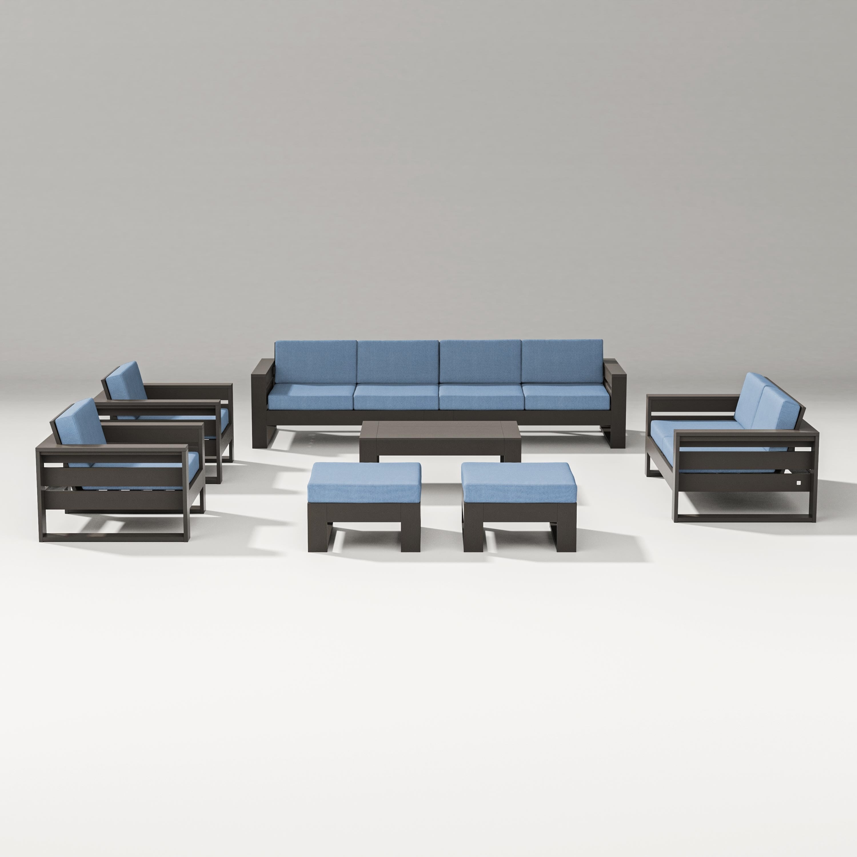 PW Designer Series Latitude 8-Piece Lounge Sofa Set in Vintage Coffee / Sky Blue