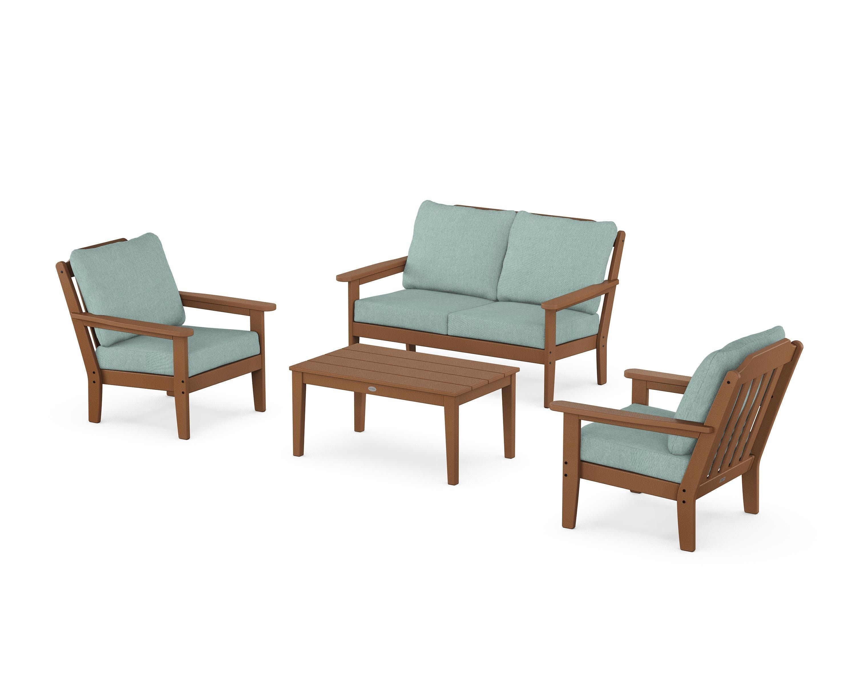 Country Living Cottage 4-Piece Deep Seating Set with Loveseat in Teak / Glacier Spa