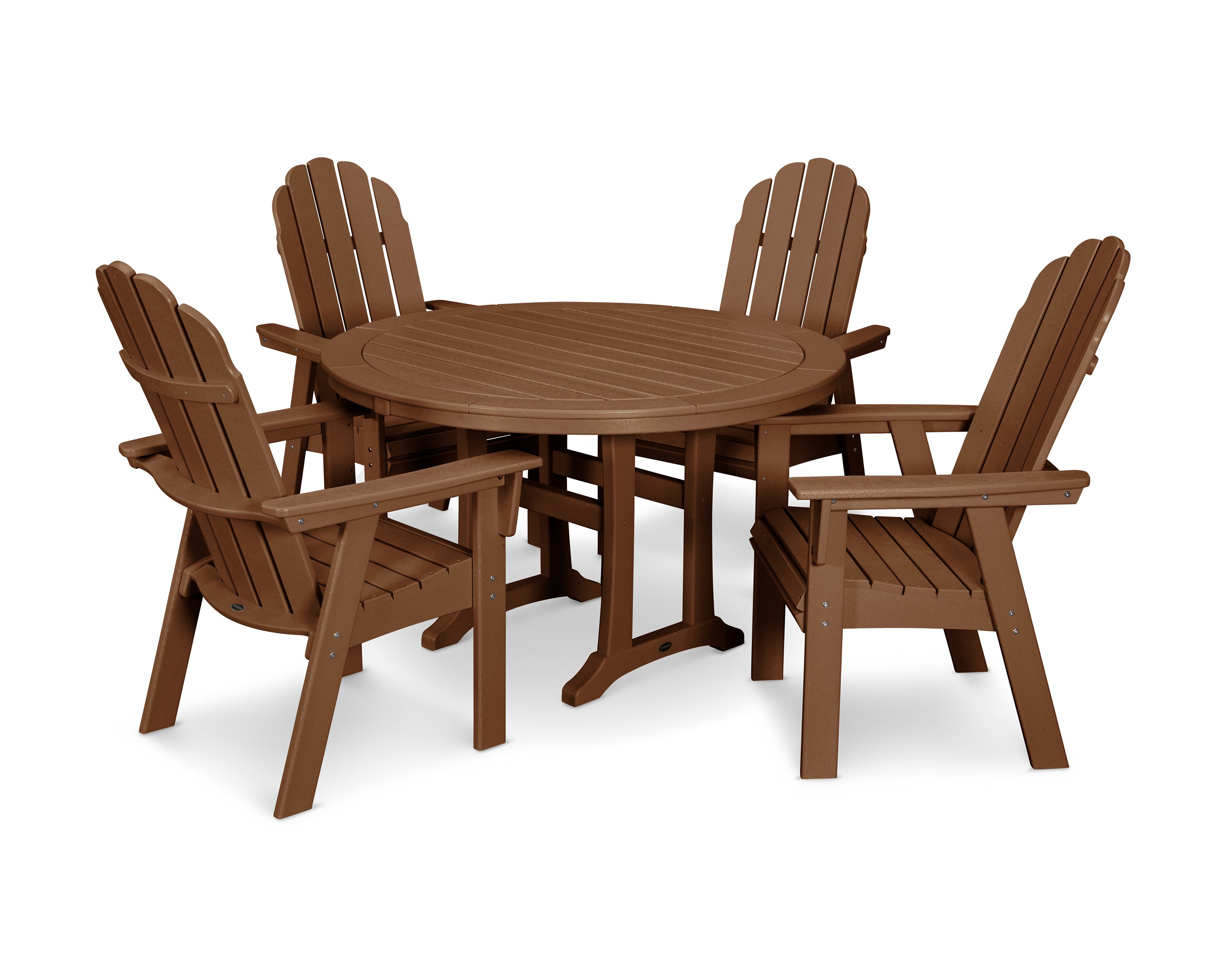 POLYWOOD® Vineyard Curveback Adirondack 5-Piece Nautical Trestle Dining Set in Teak