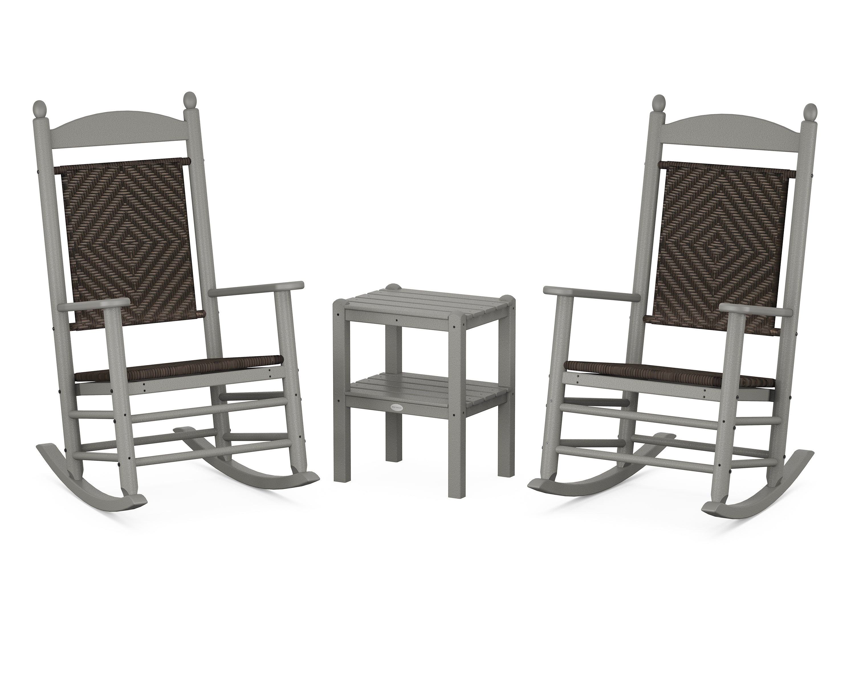 POLYWOOD Jefferson 3-Piece Woven Rocker Set in Slate Grey / Cahaba