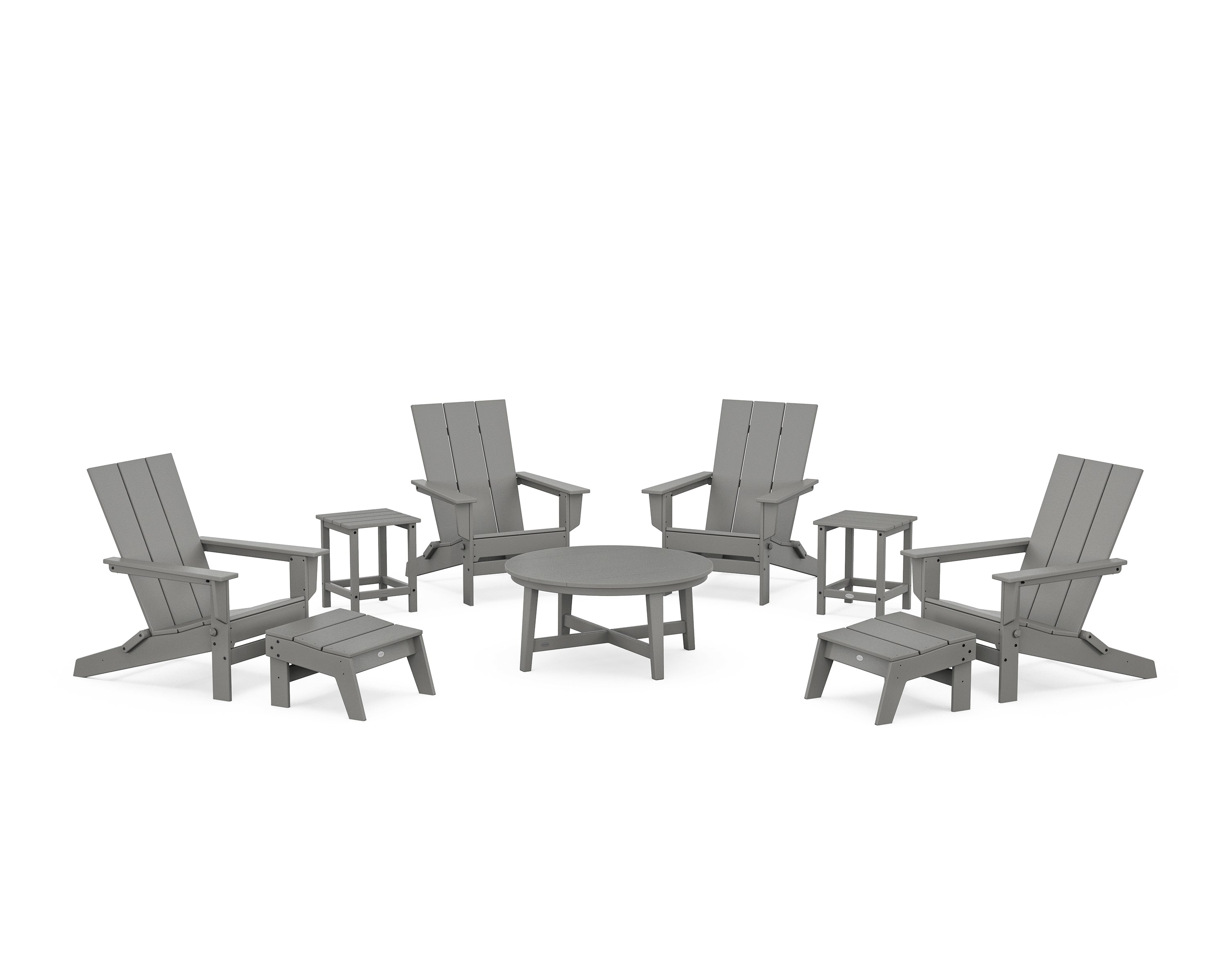 POLYWOOD Modern Studio Folding Adirondack 9-Piece Conversation Set in Slate Grey