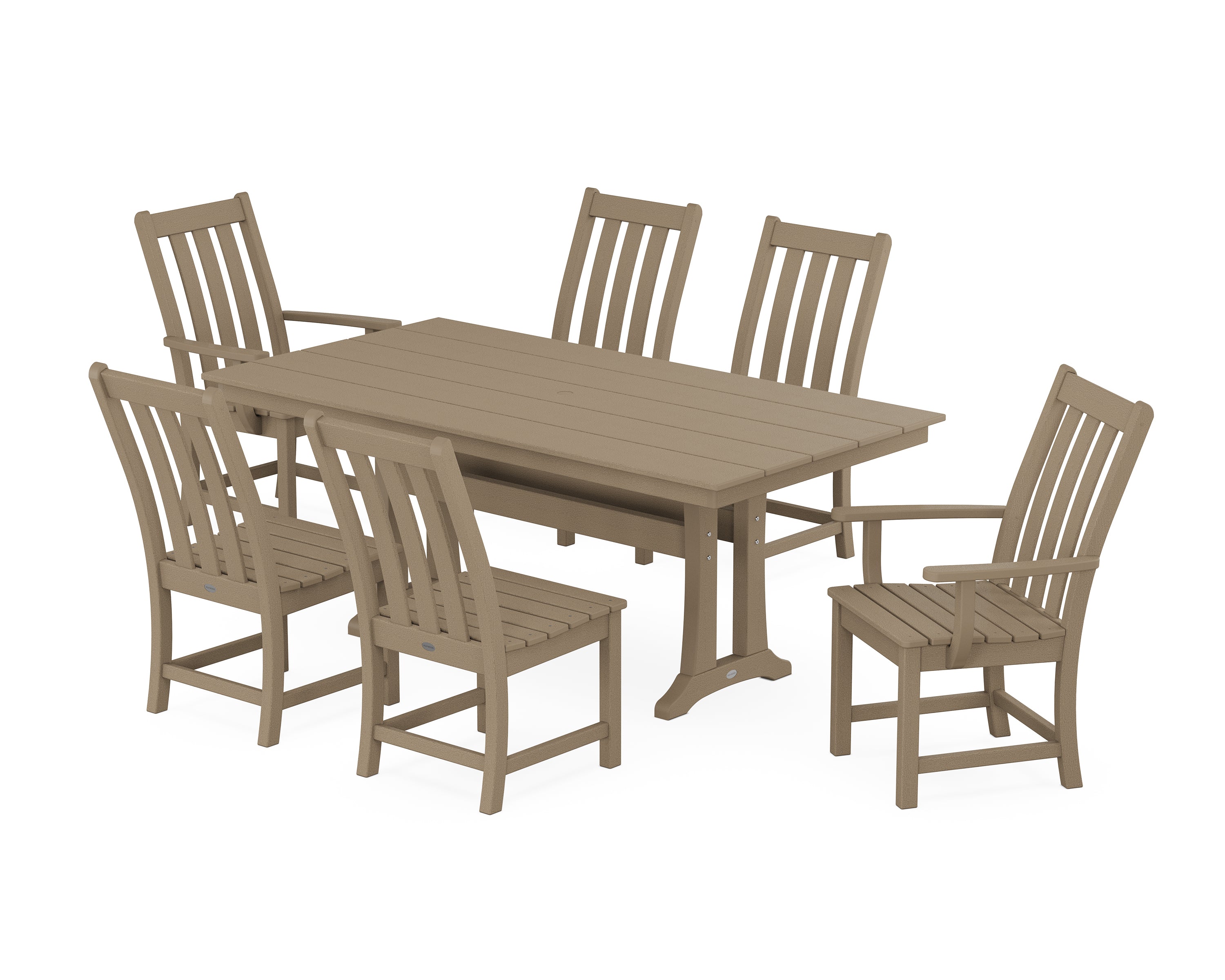 POLYWOOD Vineyard 7-Piece Farmhouse Dining Set with Trestle Legs in Vintage Sahara