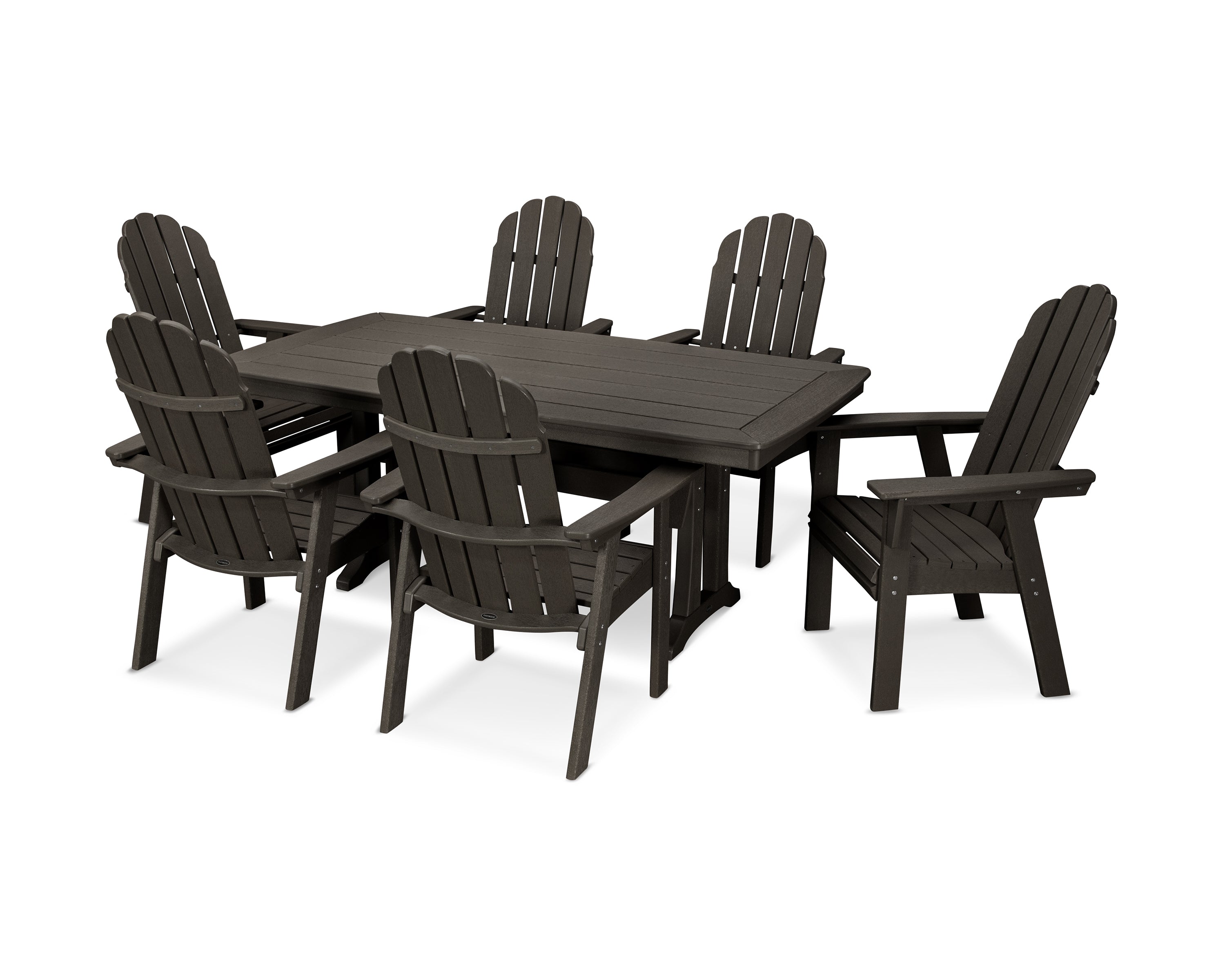 POLYWOOD Vineyard Curveback Adirondack 7-Piece Dining Set with Trestle Legs in Vintage Coffee