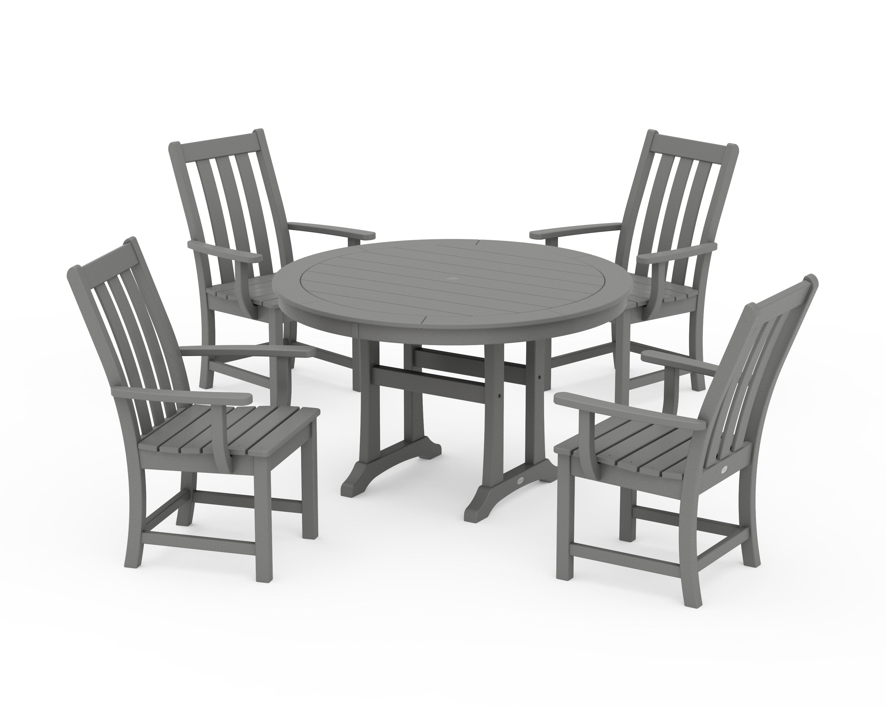 POLYWOOD Vineyard 5-Piece Round Dining Set with Trestle Legs in Slate Grey