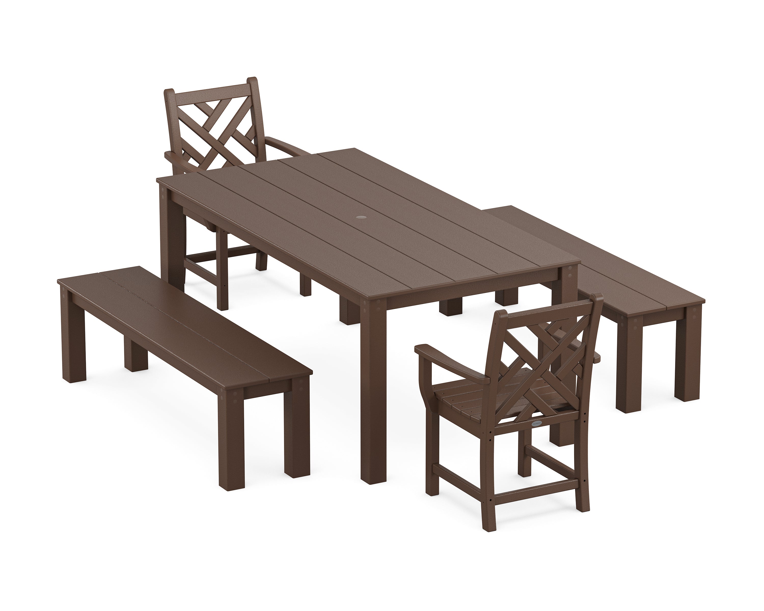 POLYWOOD Chippendale 5-Piece Parsons Dining Set with Benches in Mahogany