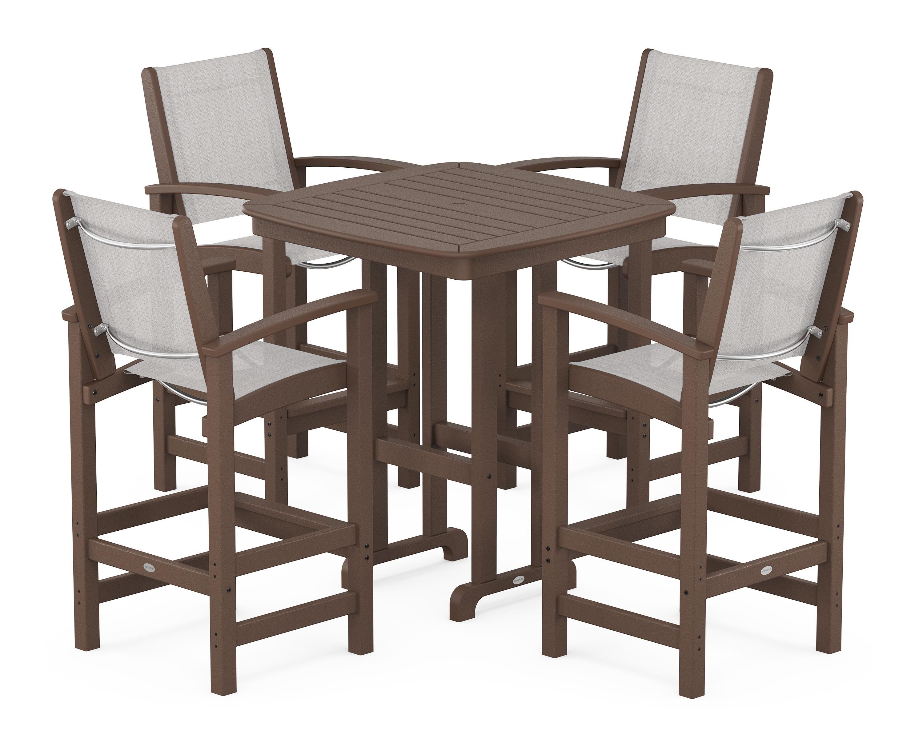 POLYWOOD Coastal 5-Piece Bar Set in Mahogany / Parchment Sling