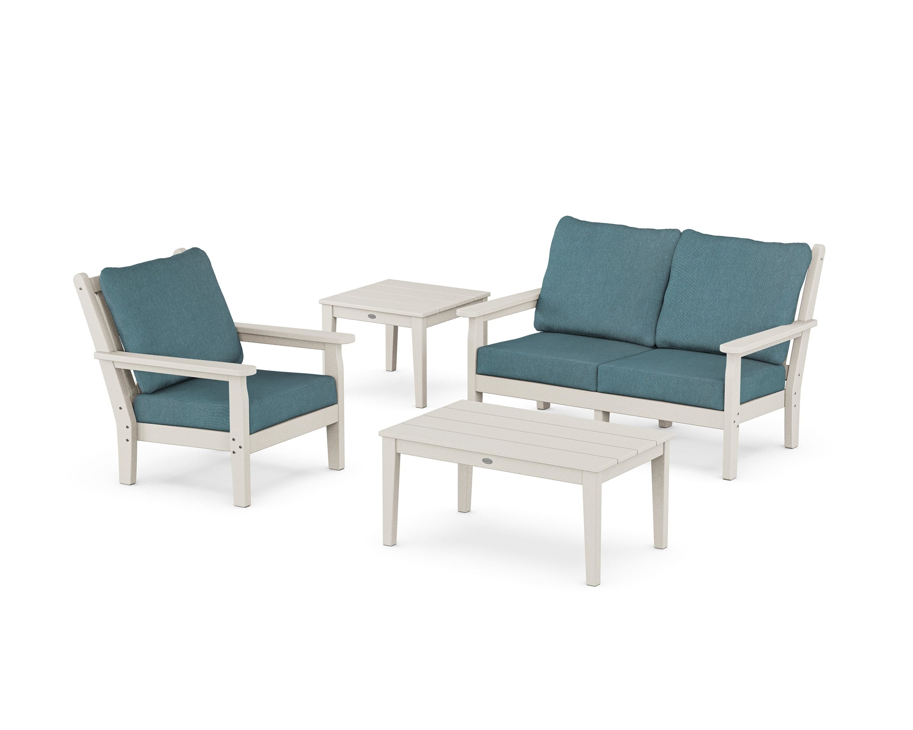 POLYWOOD Chippendale 4-Piece Deep Seating Set in Sand / Ocean Teal