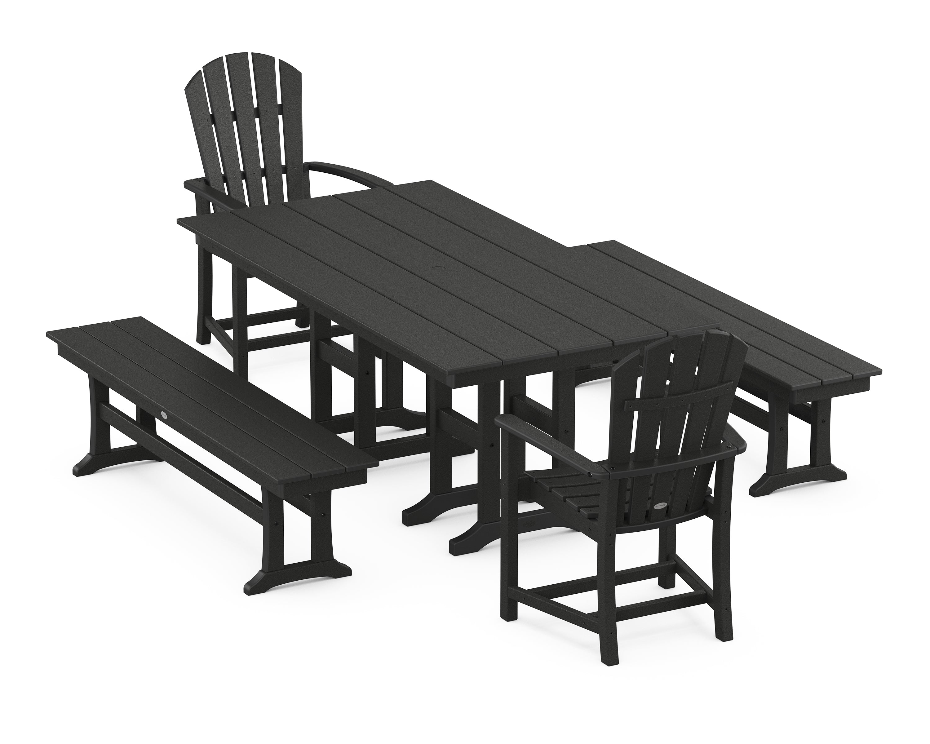POLYWOOD Palm Coast 5-Piece Farmhouse Dining Set with Benches in Black