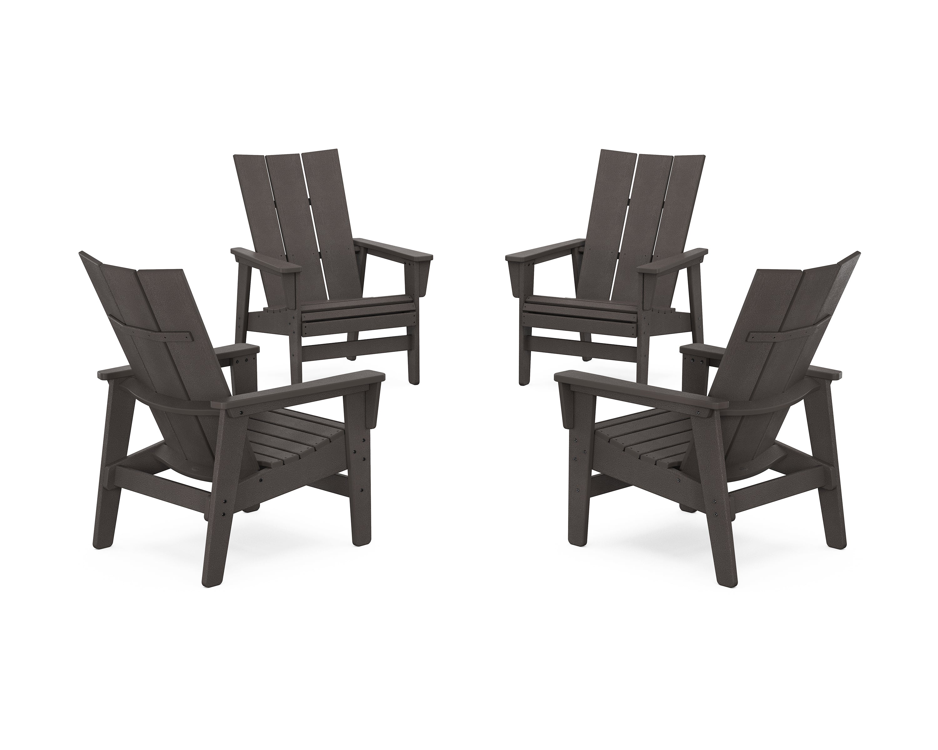 POLYWOOD 4-Piece Modern Grand Upright Adirondack Chair Conversation Set in Vintage Coffee