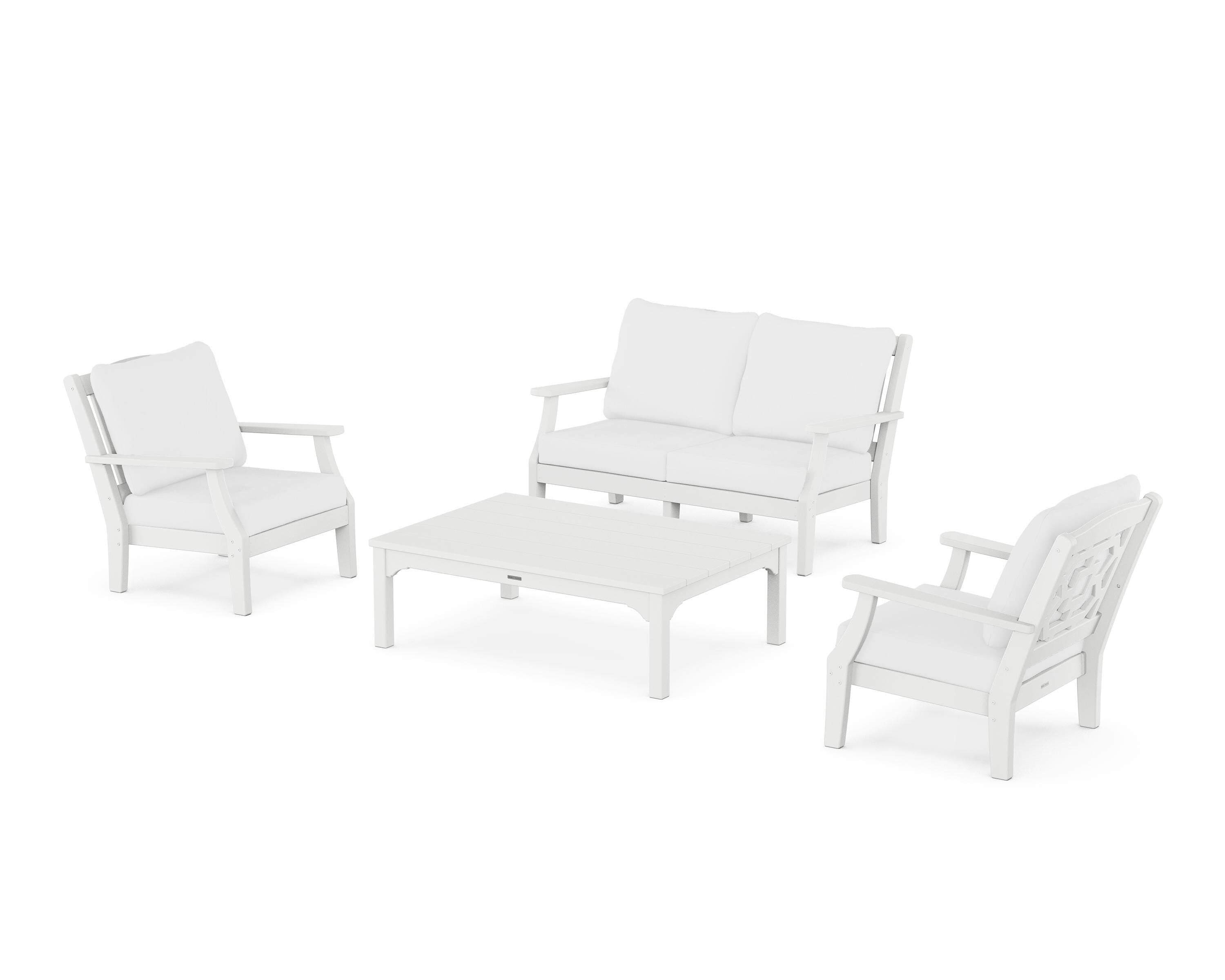 Martha Stewart by POLYWOOD Chinoiserie 4-Piece Deep Seating Set with Loveseat in White / Natural