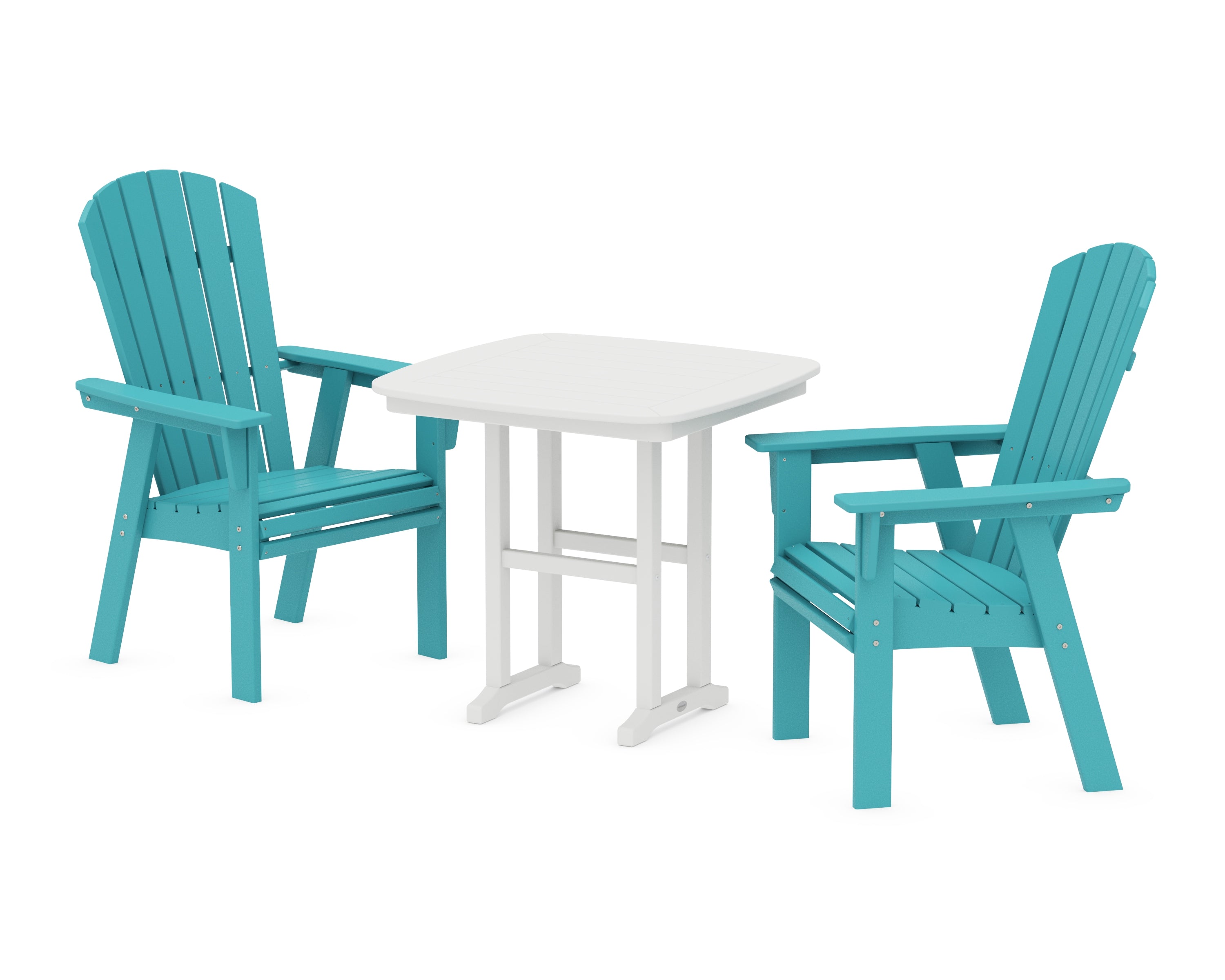 POLYWOOD Nautical Adirondack 3-Piece Dining Set in Aruba / White