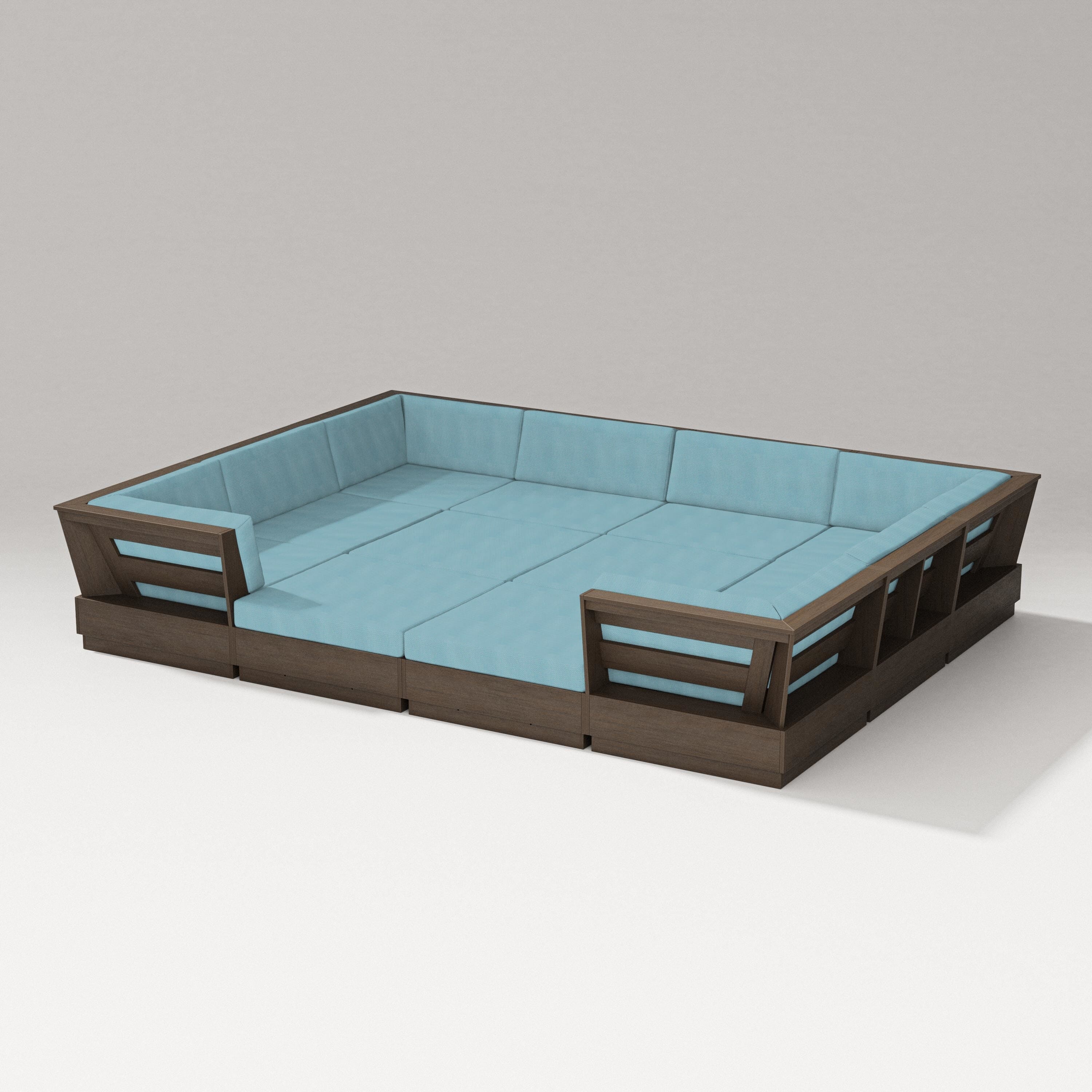 PW Designer Series Elevate 12-Piece Pit Sectional in Kona / Lattice Sky Blue