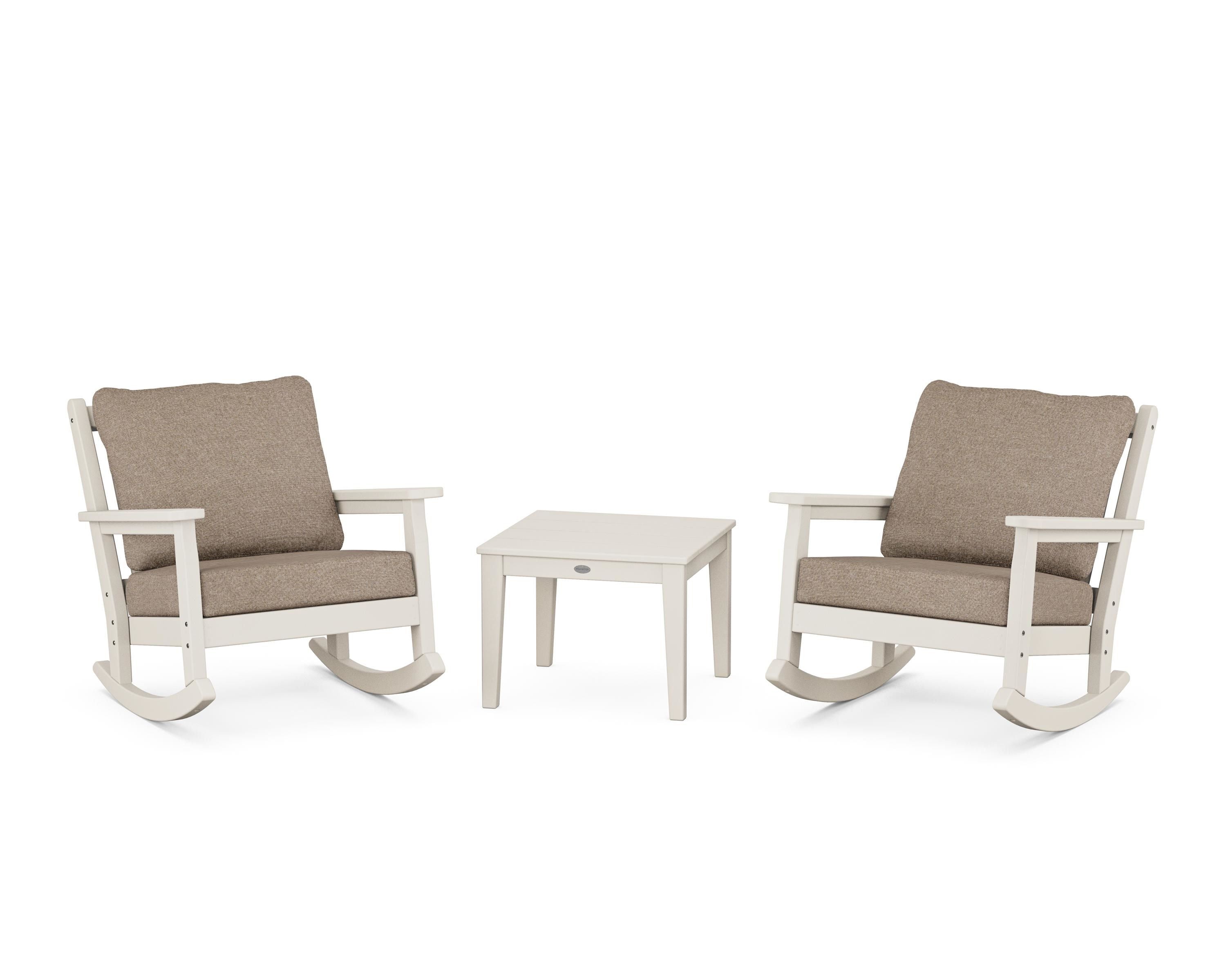 POLYWOOD Chippendale 3-Piece Deep Seating Rocker Set in Sand / Spiced Burlap