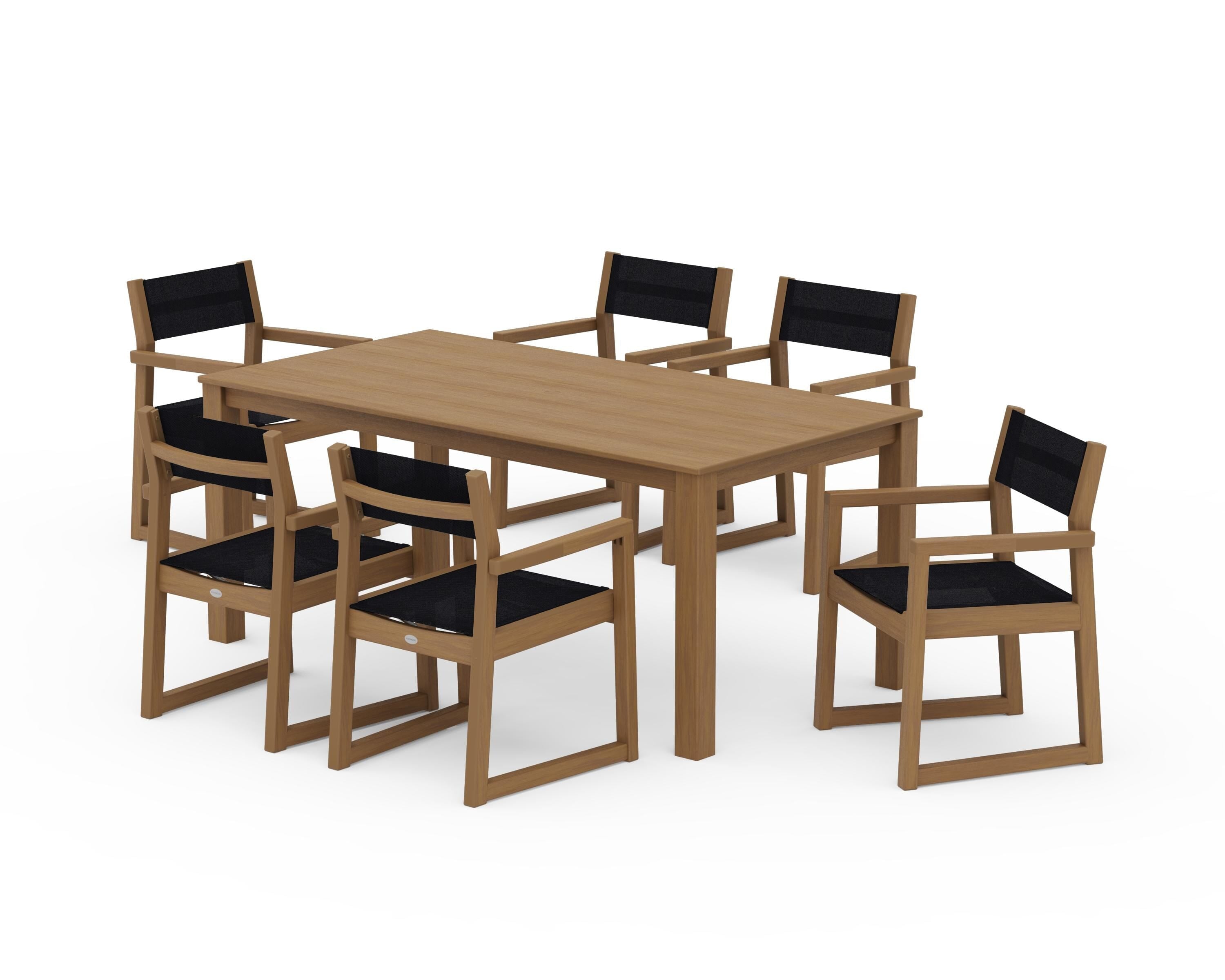 POLYWOOD EDGE Sling Arm Chair 7-Piece Parsons Dining Set in Natural / Black Sling