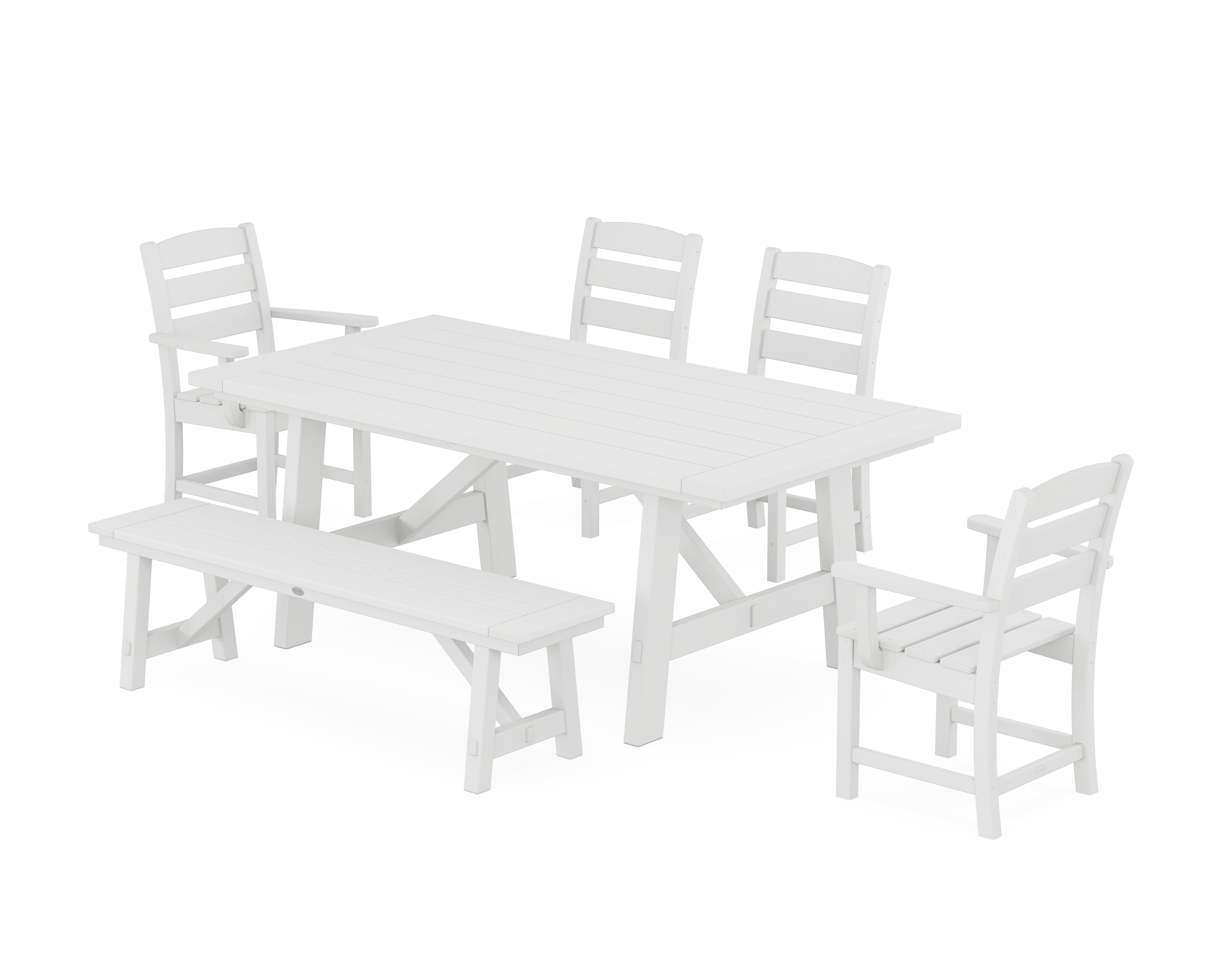 POLYWOOD® Lakeside 6-Piece Rustic Farmhouse Dining Set With Bench in White