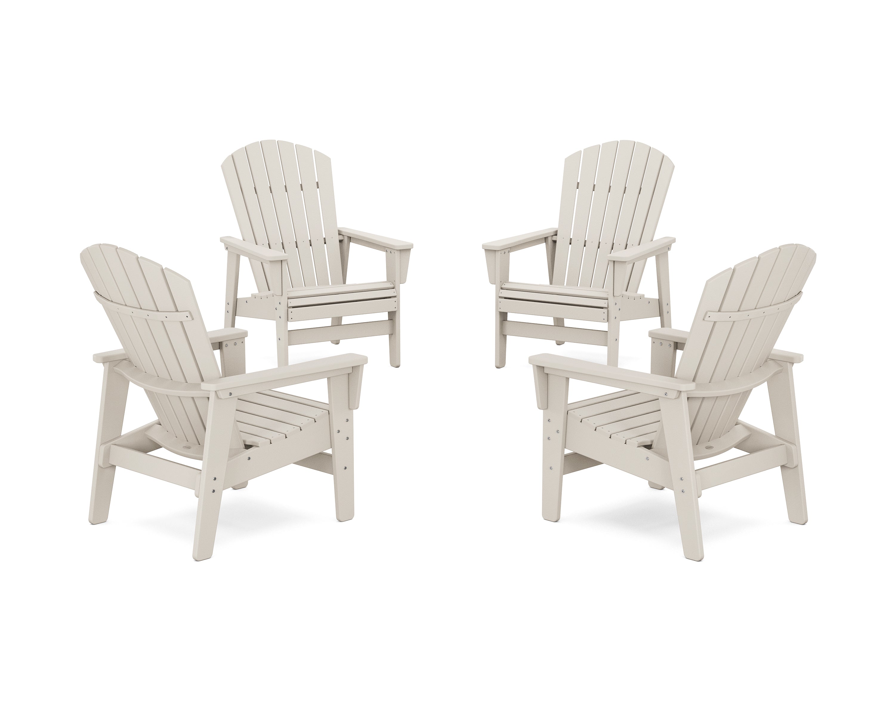 POLYWOOD 4-Piece Nautical Grand Upright Adirondack Chair Conversation Set in Sand