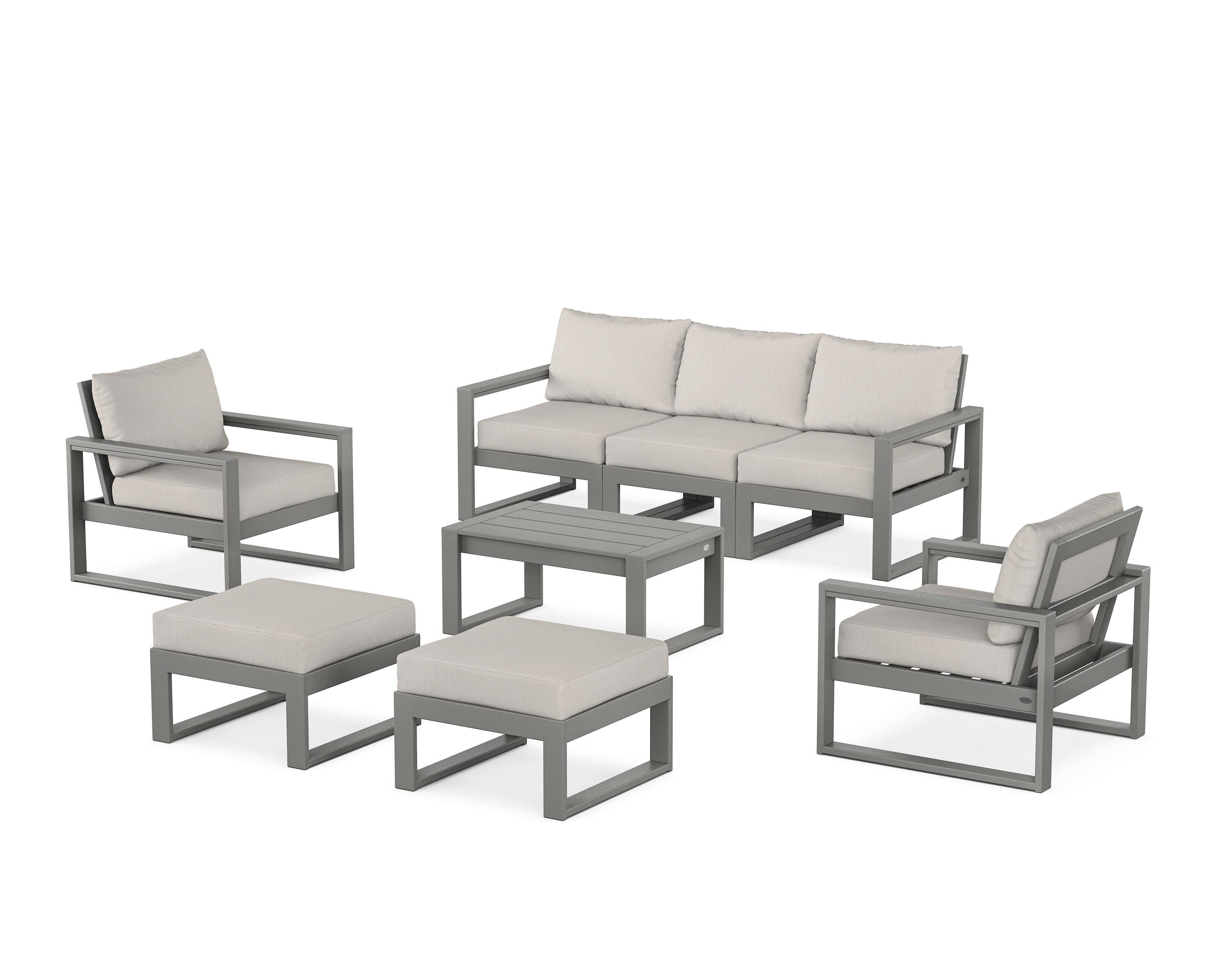 POLYWOOD EDGE Sectional 8-Piece Lounge Sofa Set in Slate Grey / Cast Ash