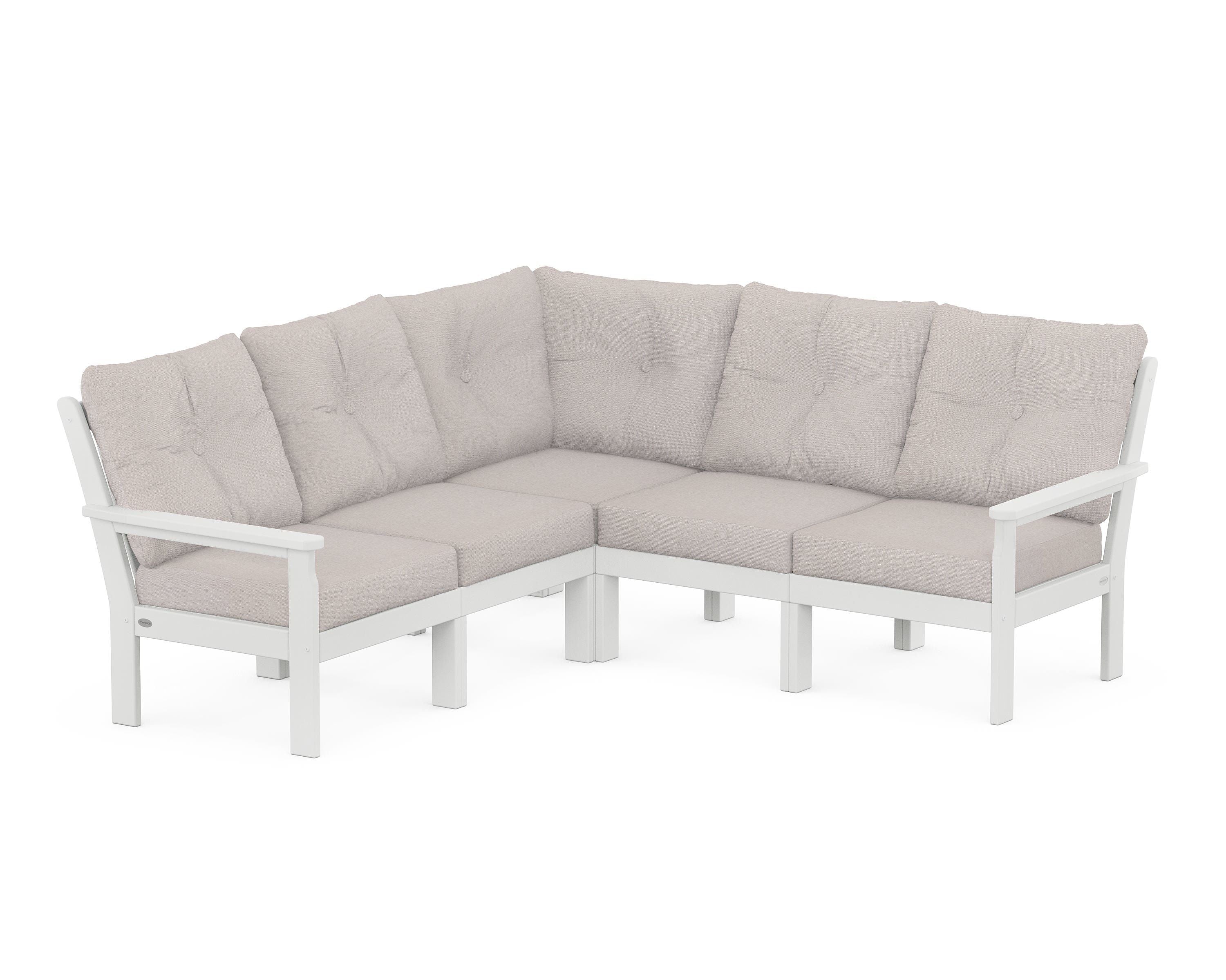 POLYWOOD Vineyard 5-Piece Sectional in White / Dune Burlap