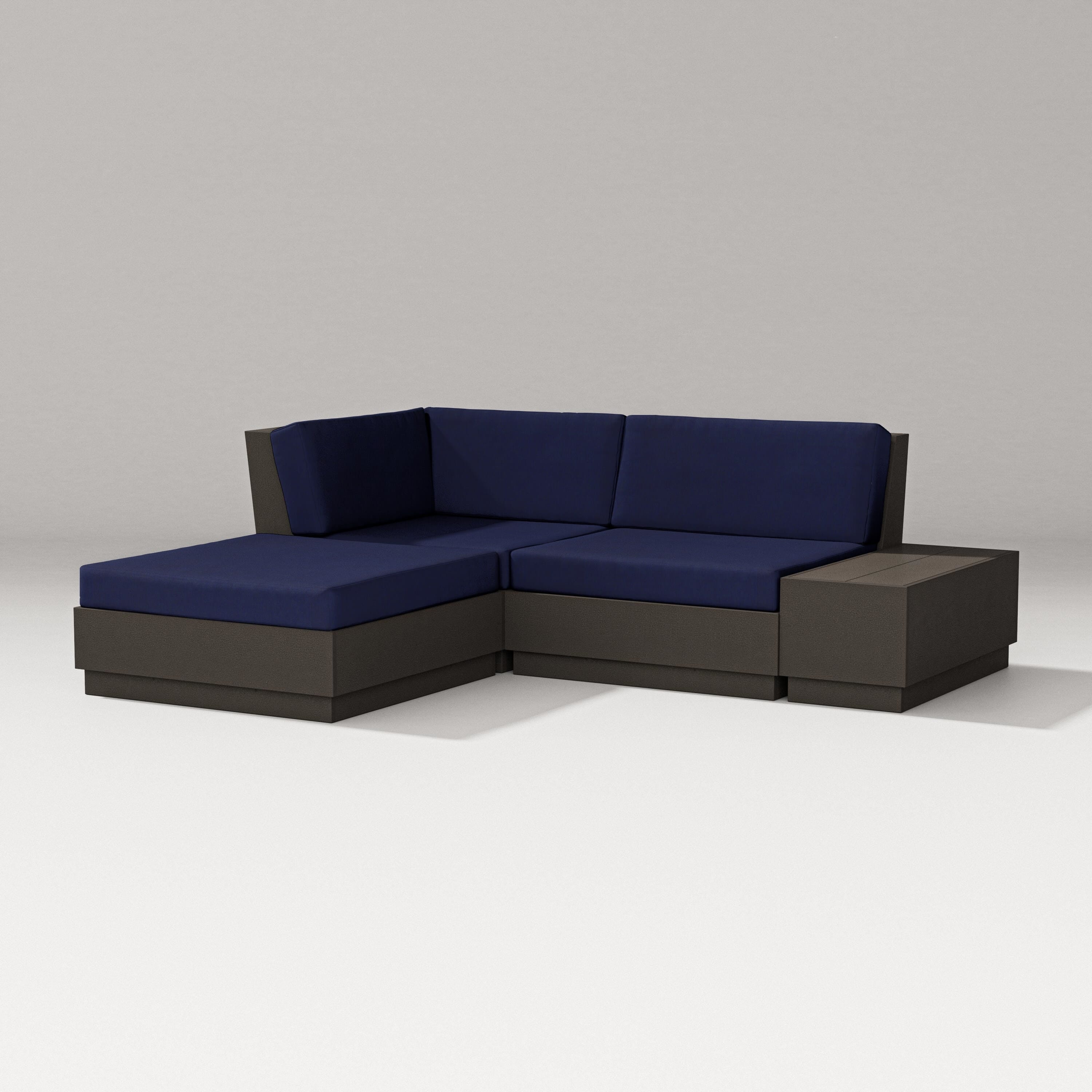 PW Designer Series Elevate Loveseat Sectional with Chaise in Vintage Coffee / Navy