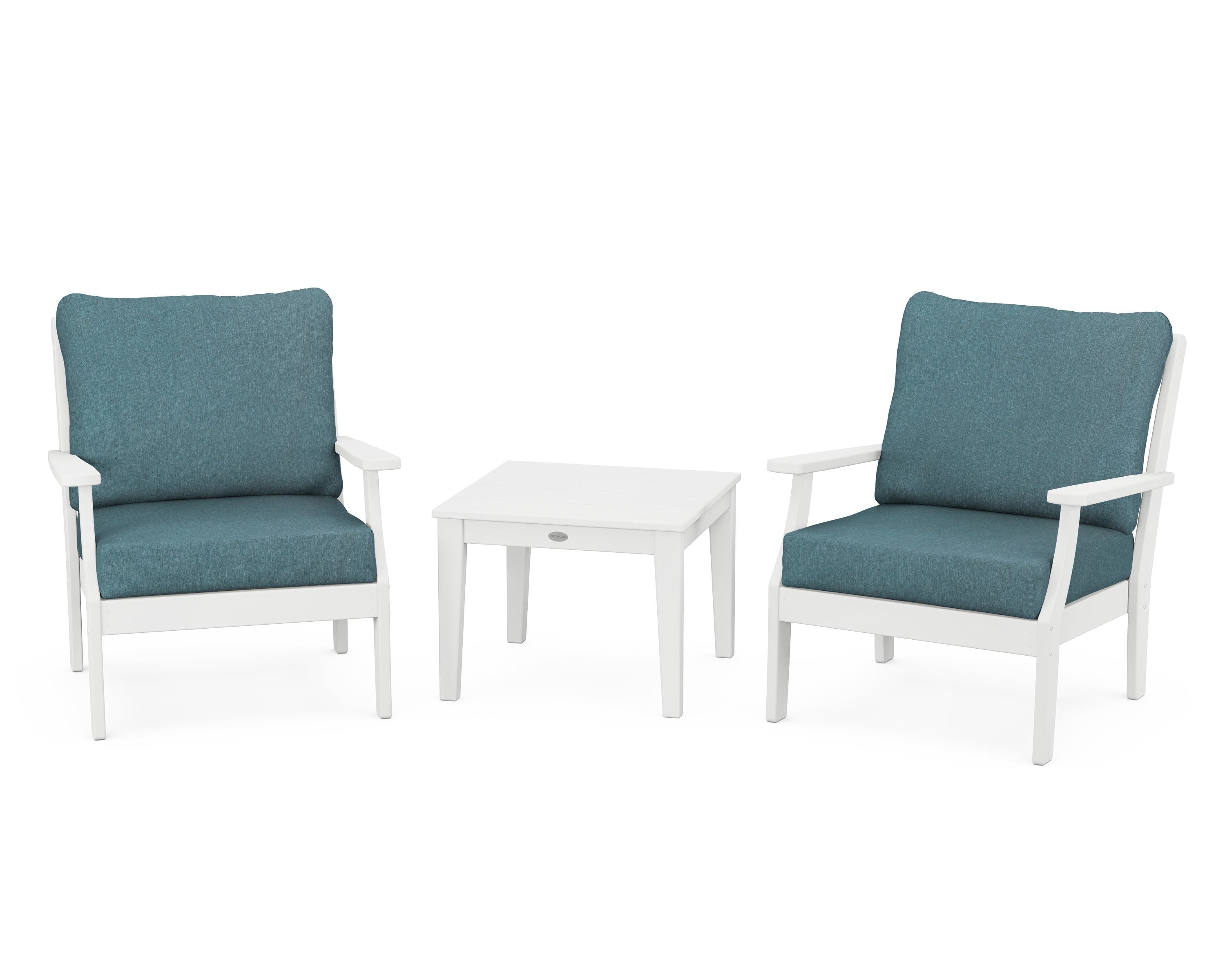 POLYWOOD Braxton 3-Piece Deep Seating Set in White / Ocean Teal