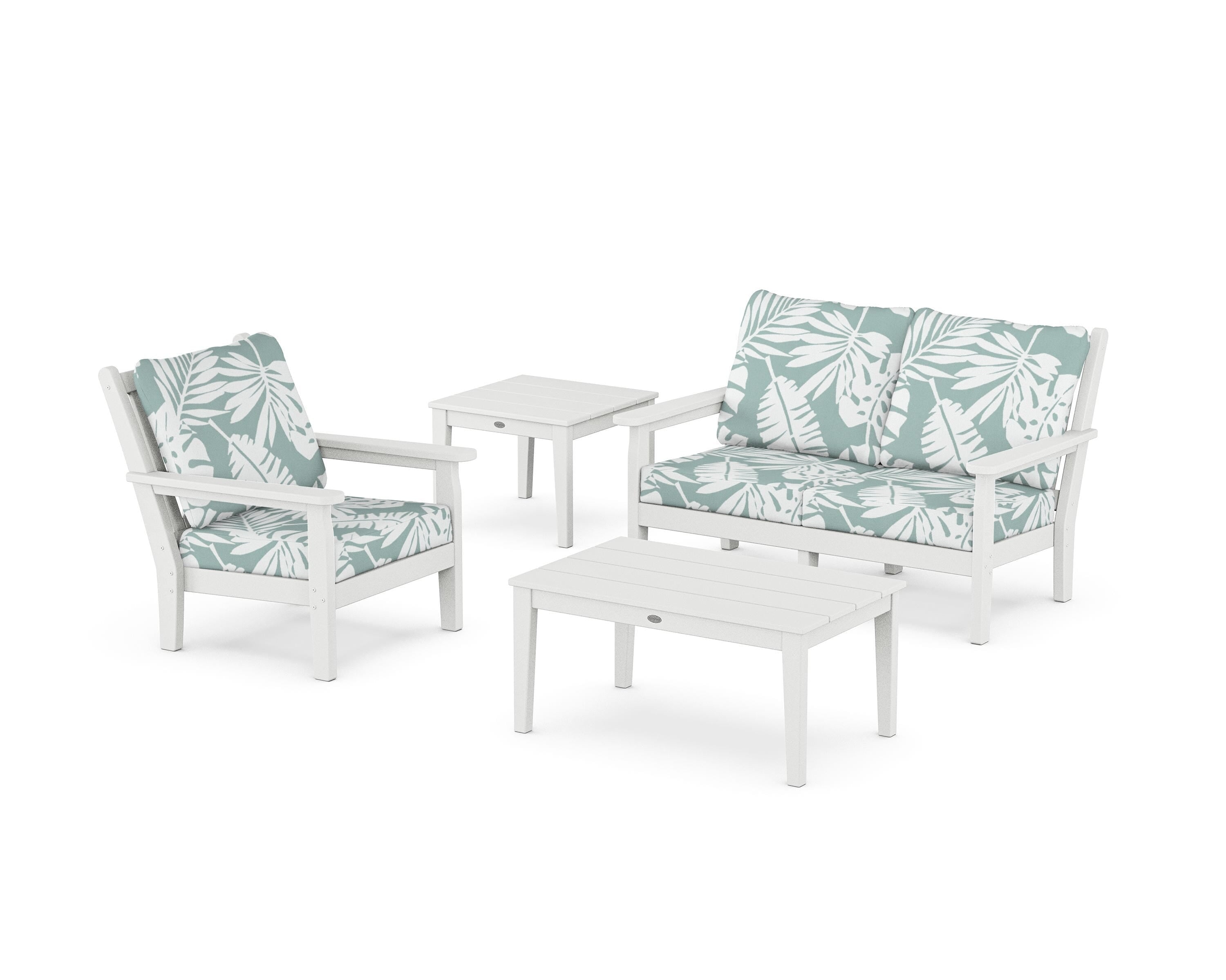 POLYWOOD Chippendale 4-Piece Deep Seating Set in White / Leaf Glacier Spa