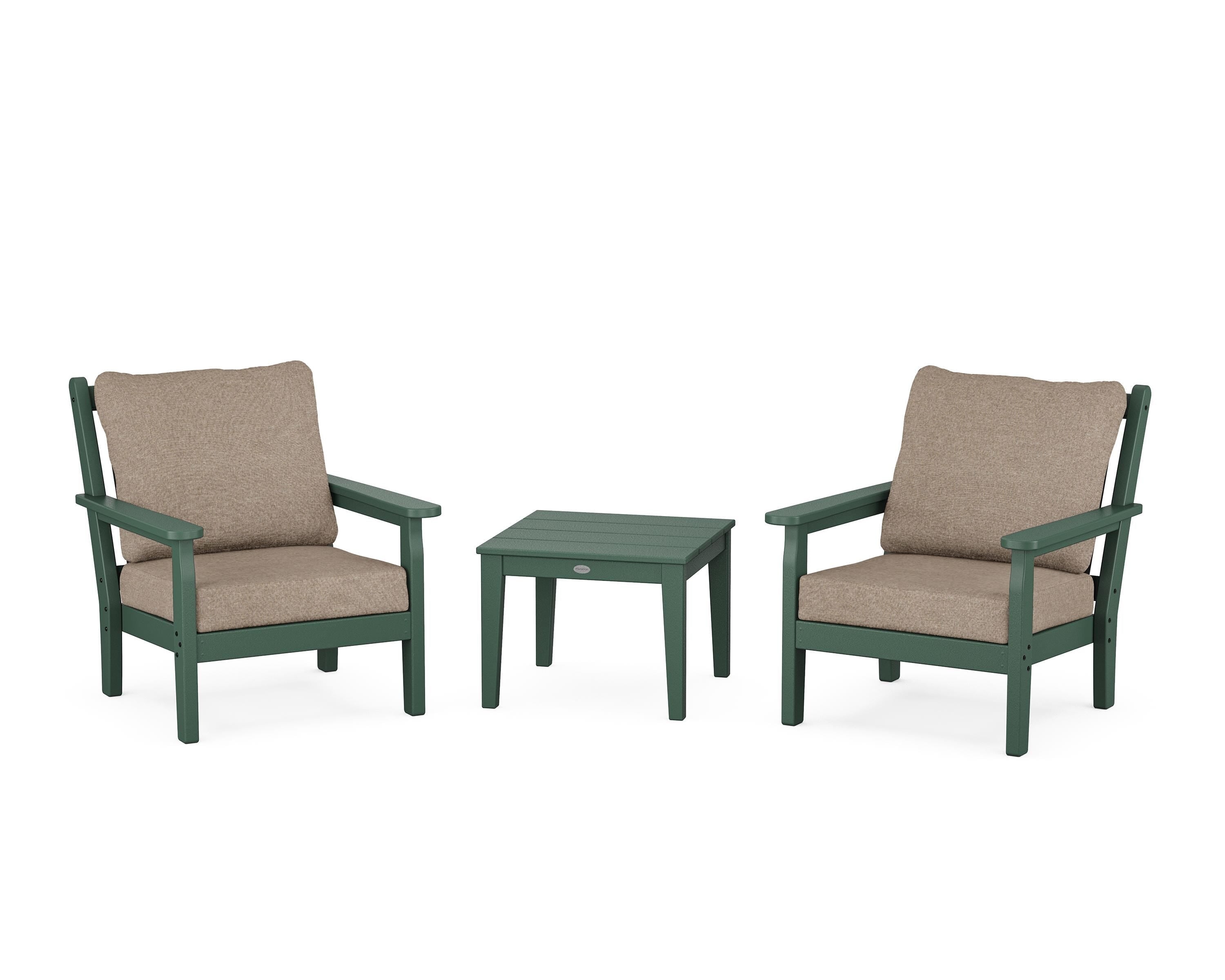 POLYWOOD Chippendale 3-Piece Deep Seating Set in Green / Spiced Burlap