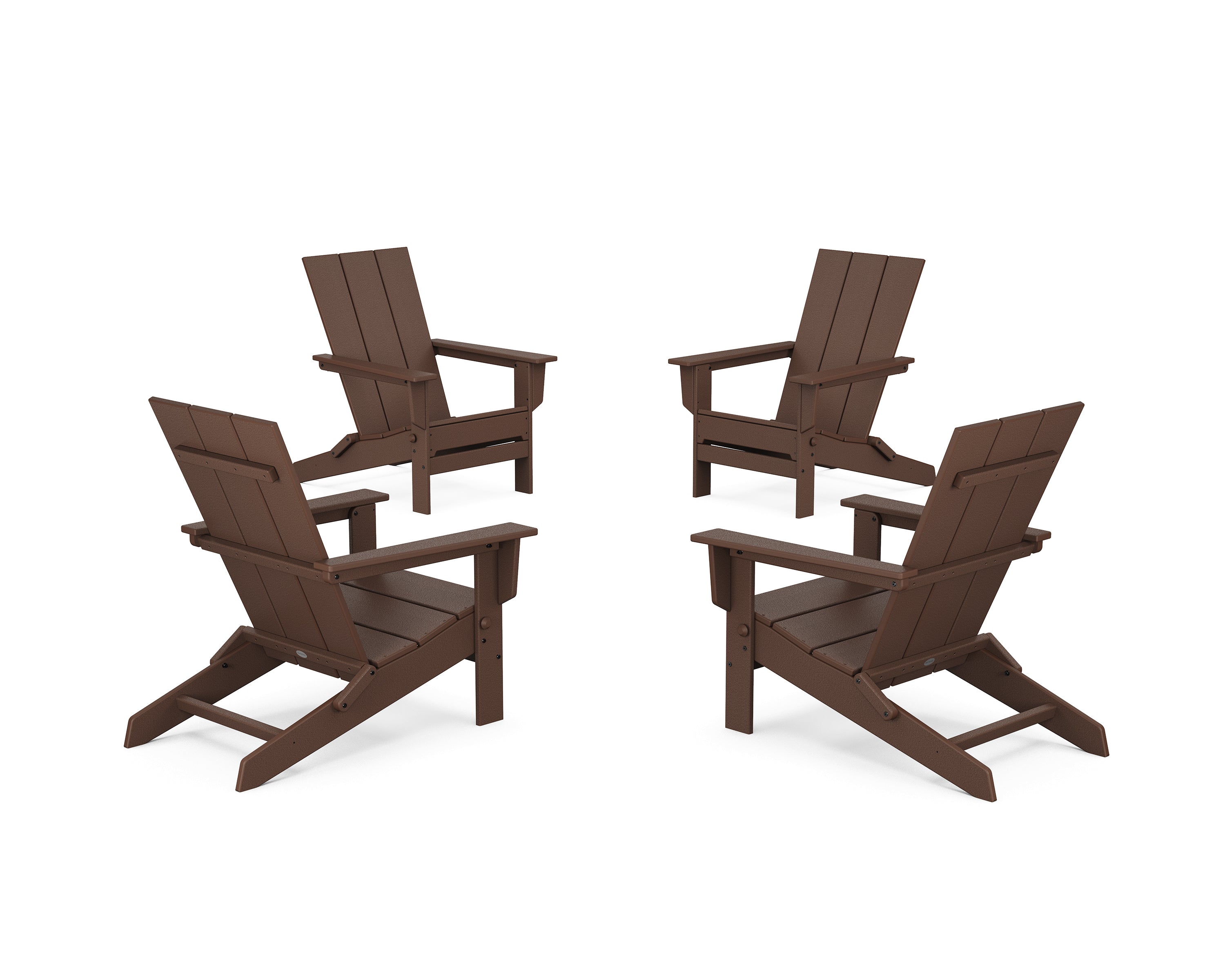 POLYWOOD 4-Piece Modern Studio Folding Adirondack Chair Conversation Set in Mahogany