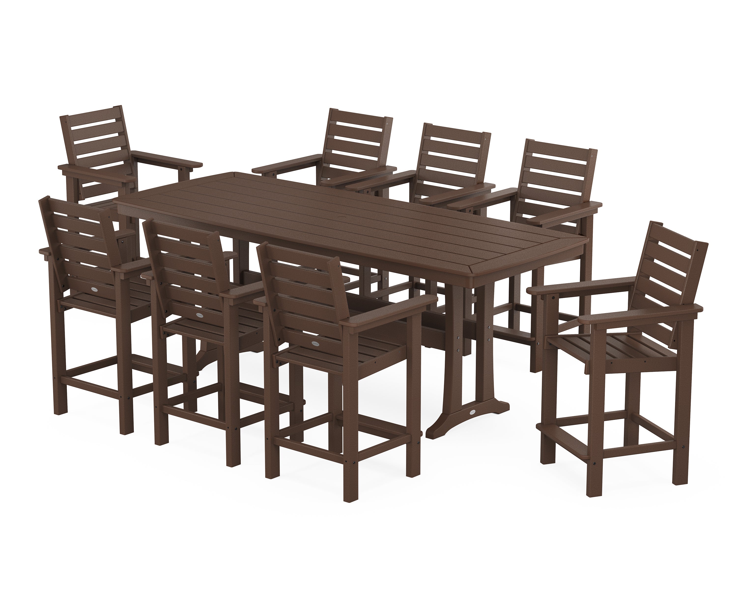 POLYWOOD Captain 9-Piece Counter Set with Trestle Legs in Mahogany