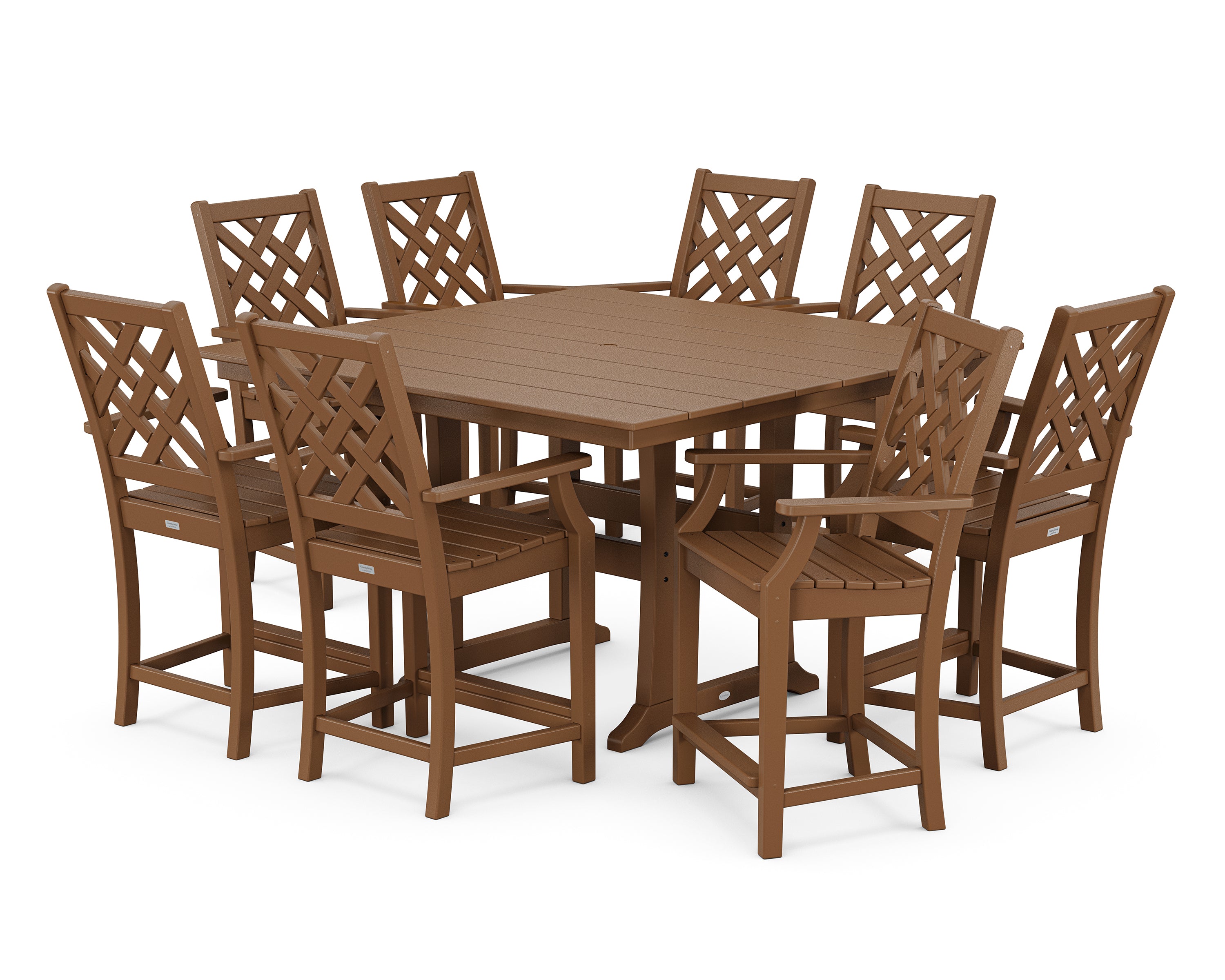 Country Living Wovendale 9-Piece Square Farmhouse Counter Set with Trestle Legs in Teak