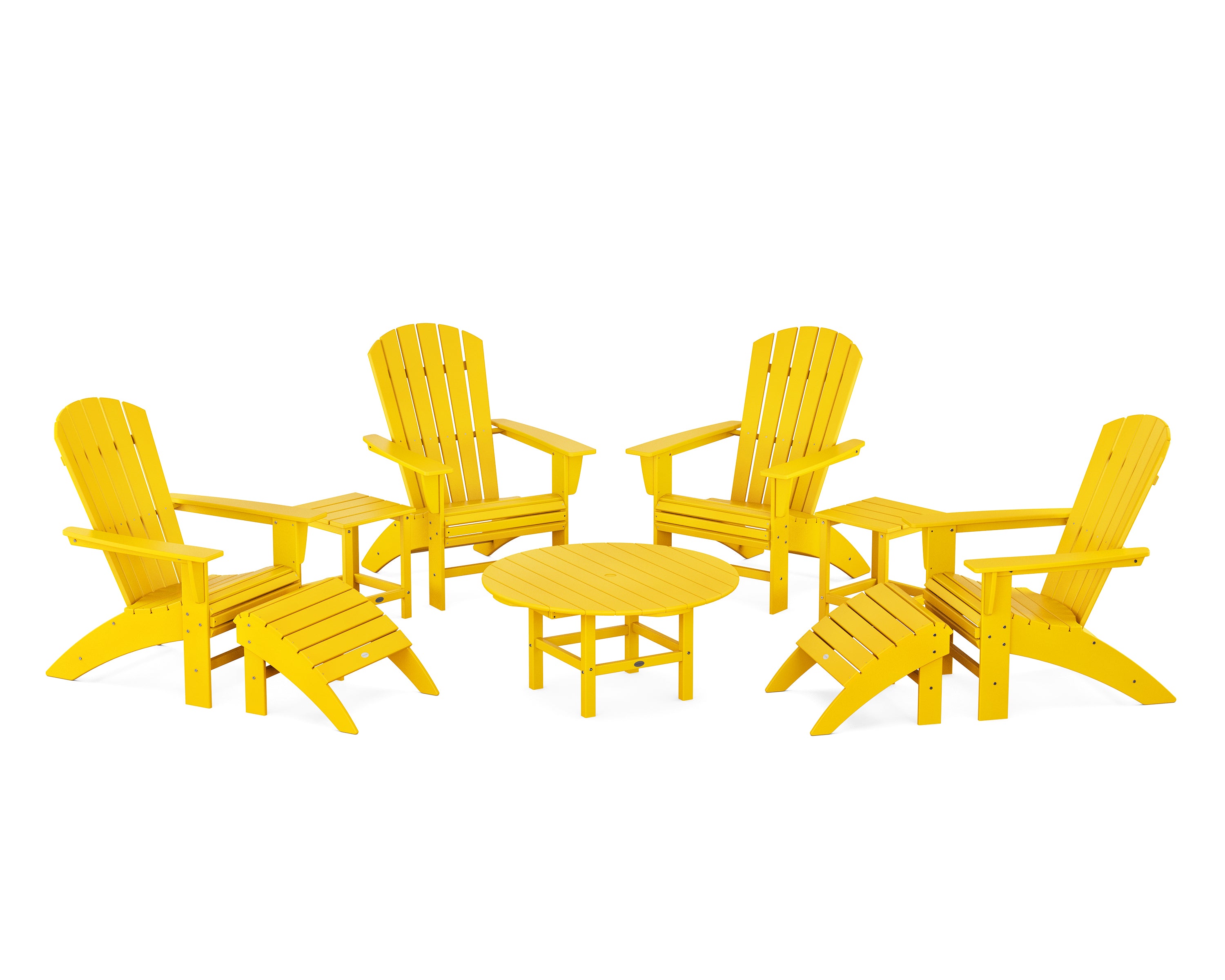 POLYWOOD® Nautical Curveback Adirondack Chair 9-Piece Conversation Set in Lemon