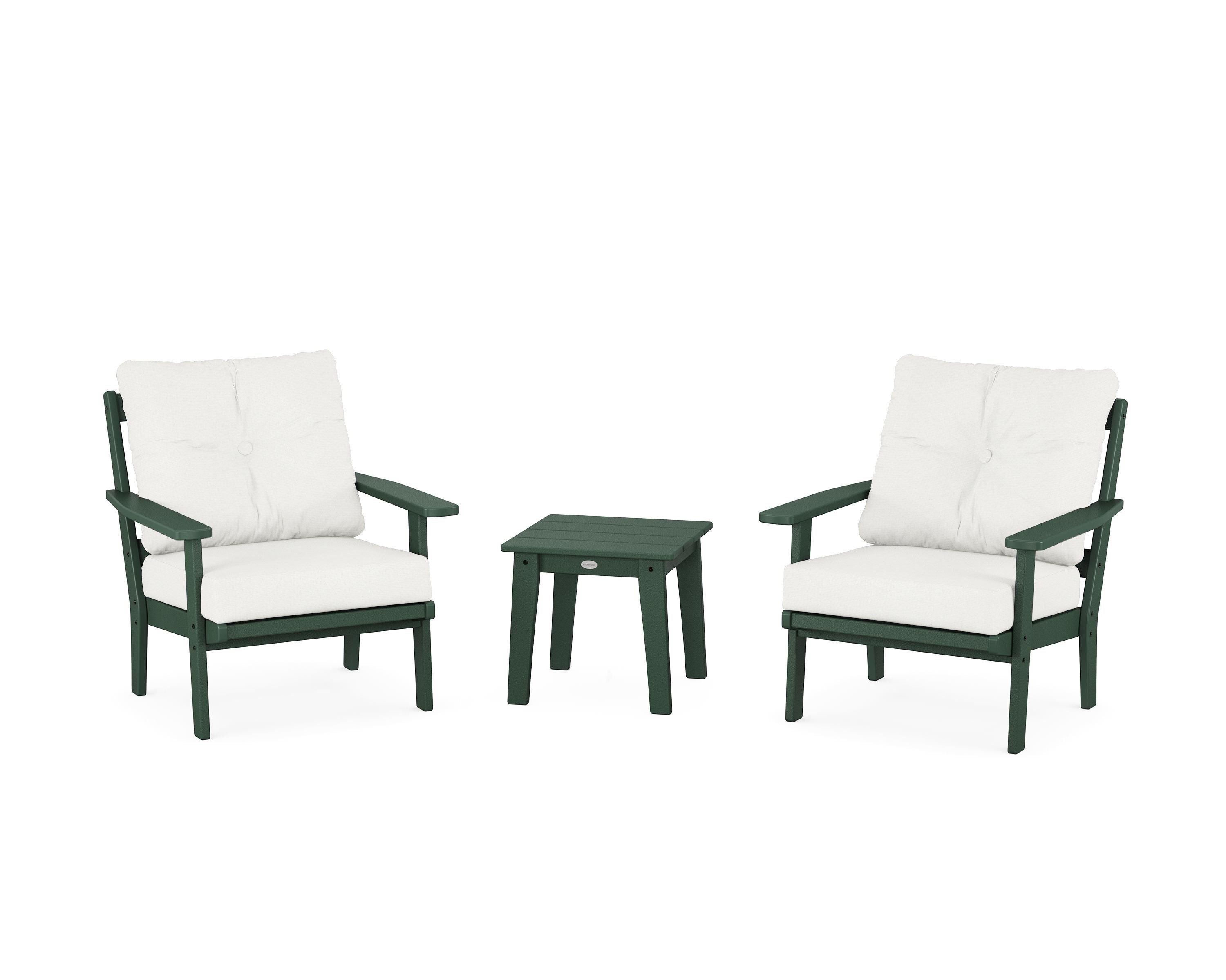 POLYWOOD Oxford 3-Piece Deep Seating Set in Green / Natural Linen