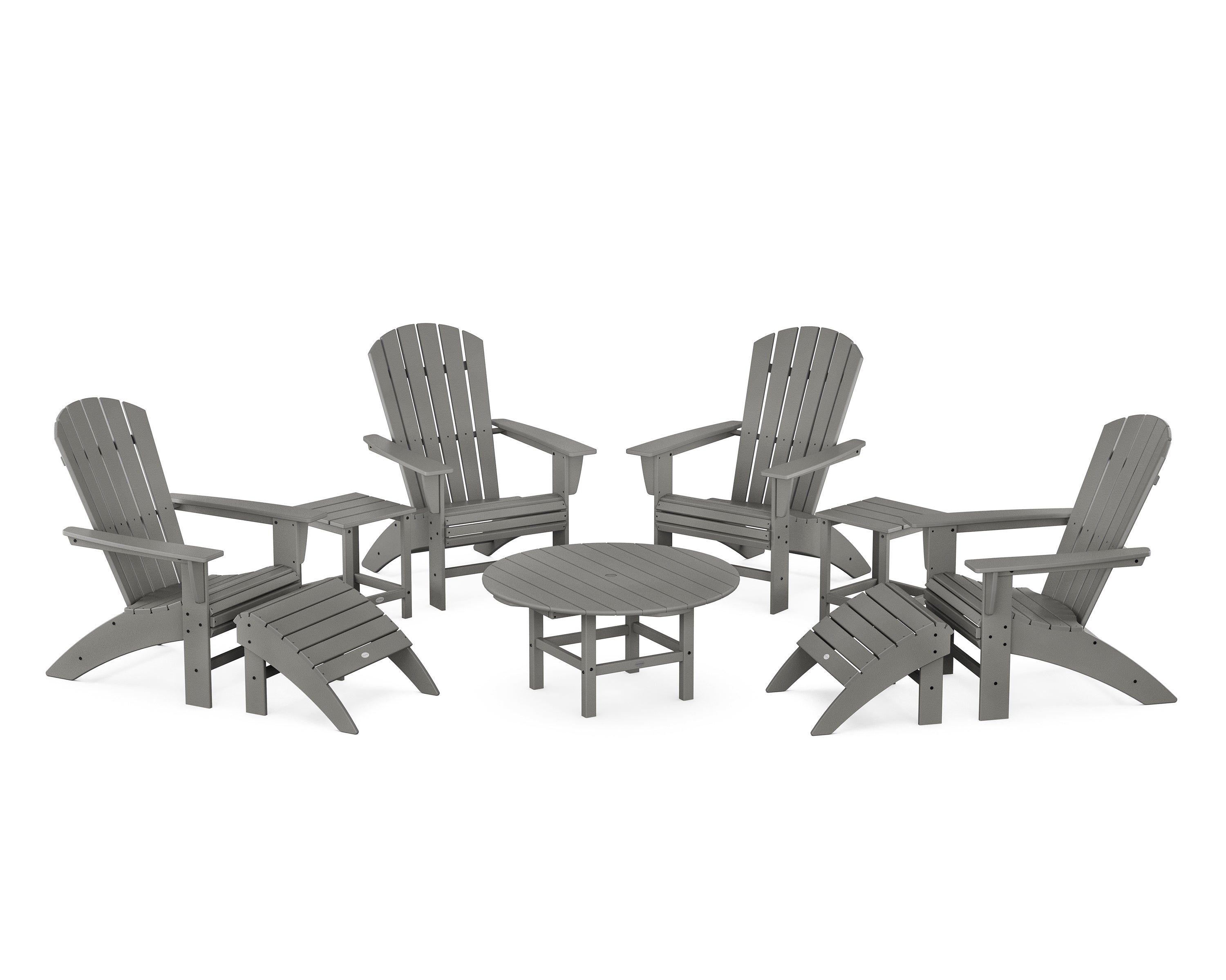 POLYWOOD® Nautical Curveback Adirondack Chair 9-Piece Conversation Set in Slate Grey